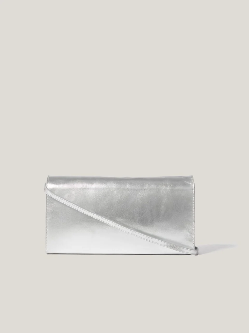 Leather Fold Over Clutch Bag | Silver - Image 6