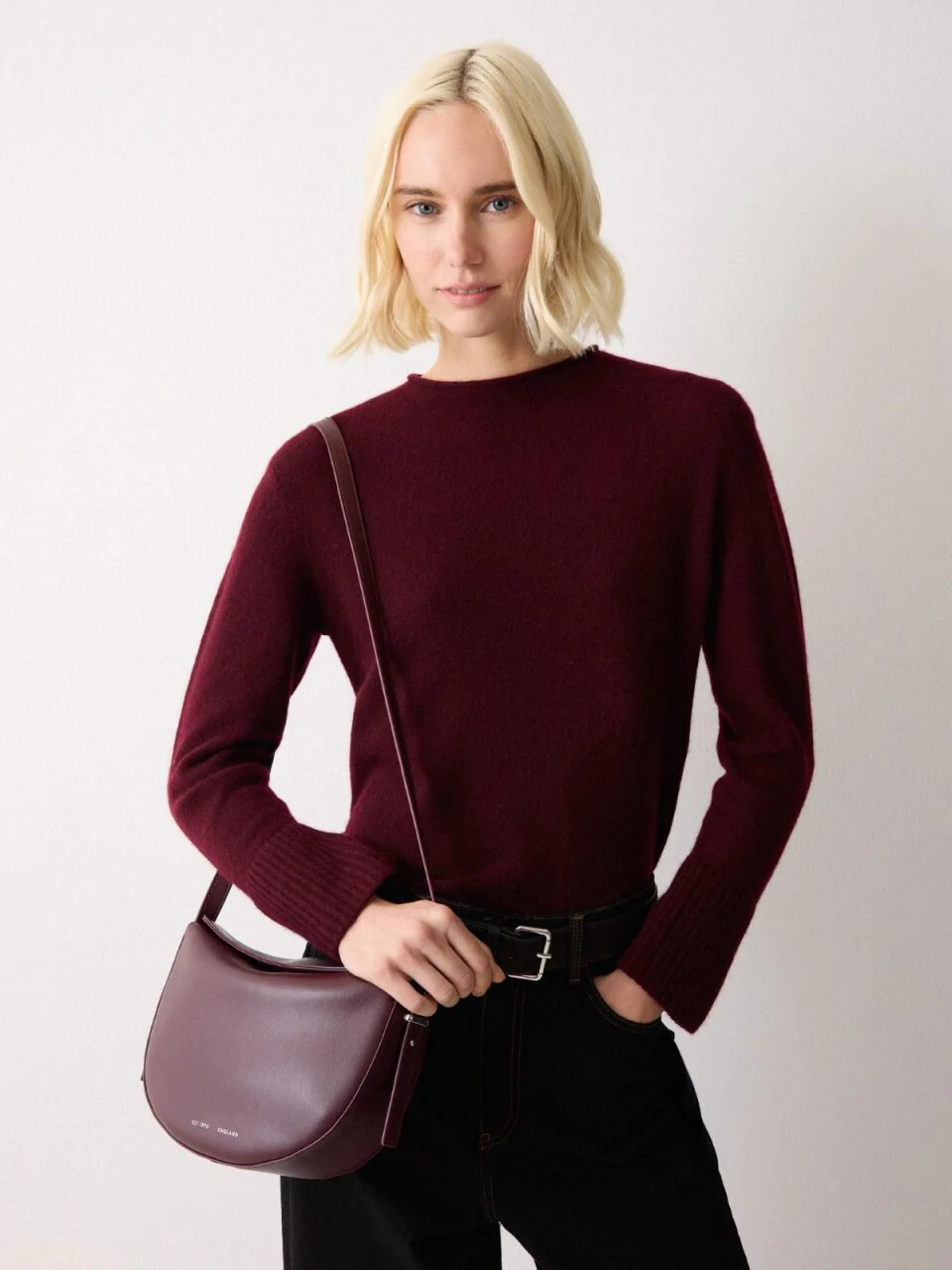 Leather Fold Over Cross Body Bag | Burgundy - Image 2