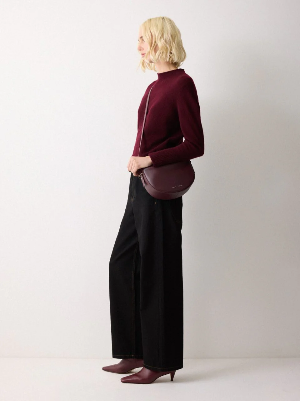 Leather Fold Over Cross Body Bag | Burgundy - Image 3