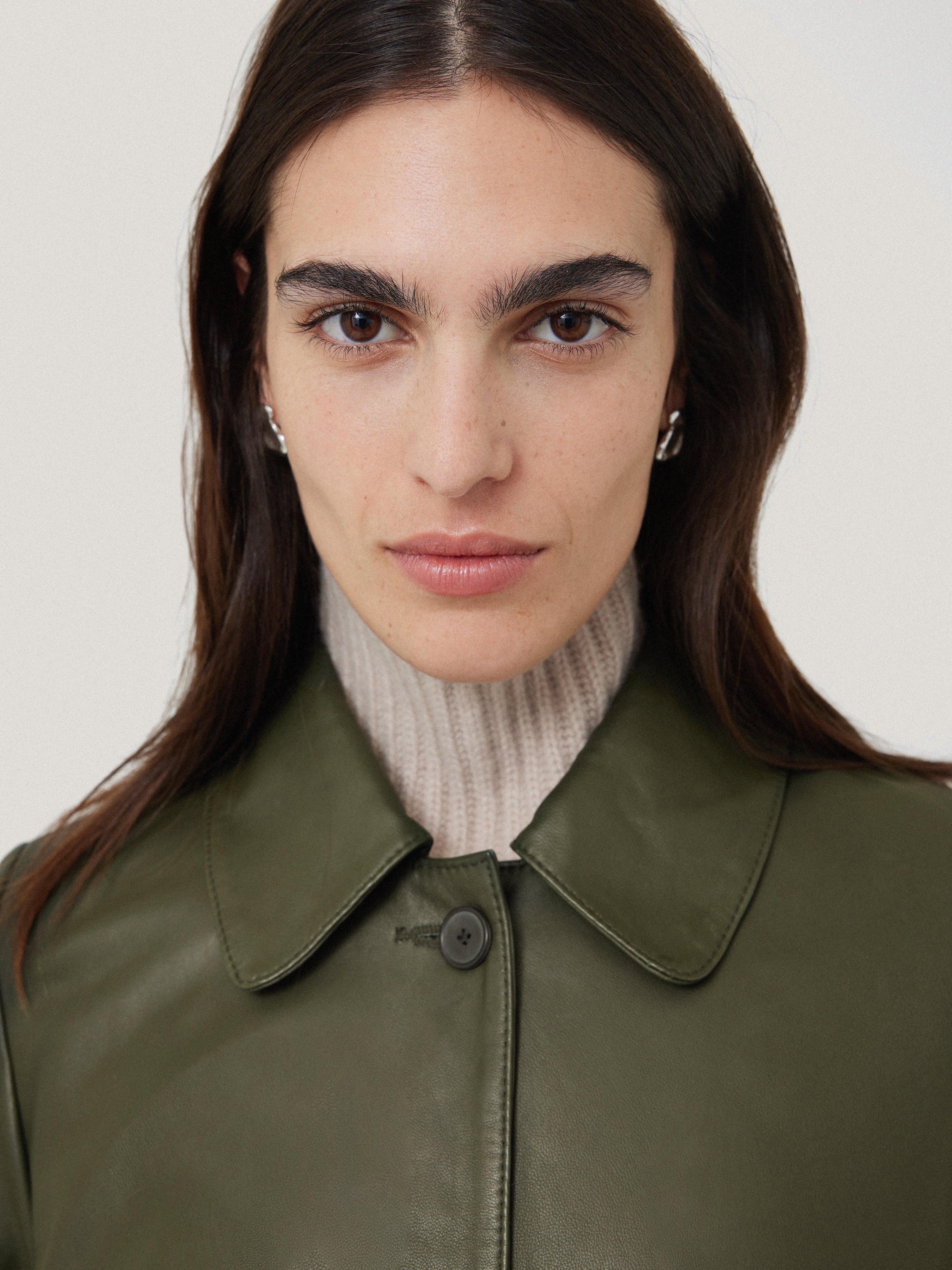 Leather Knee Length Coat | Green - Image 4