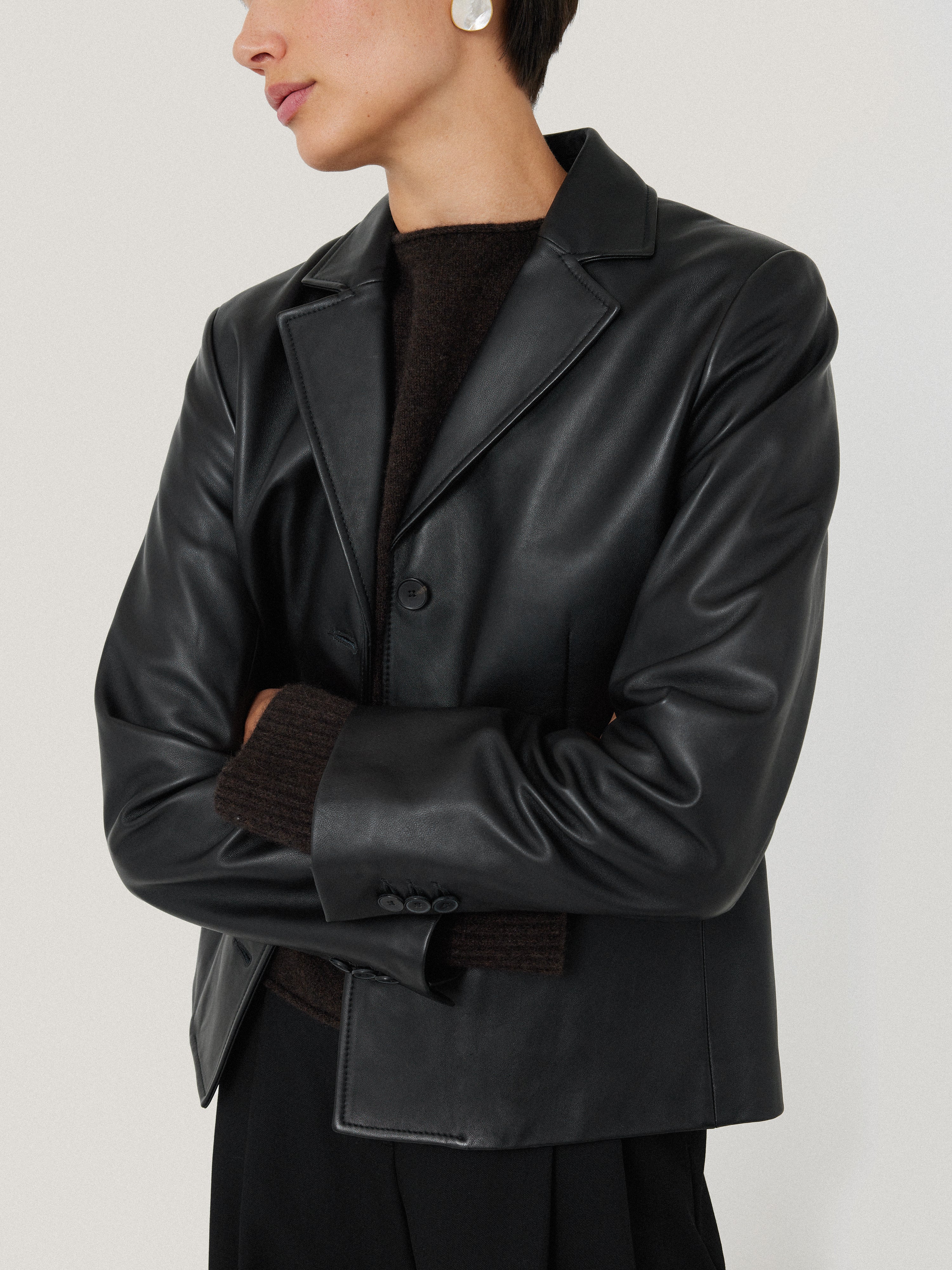 Leather Tailored Blazer | Black - Image 4