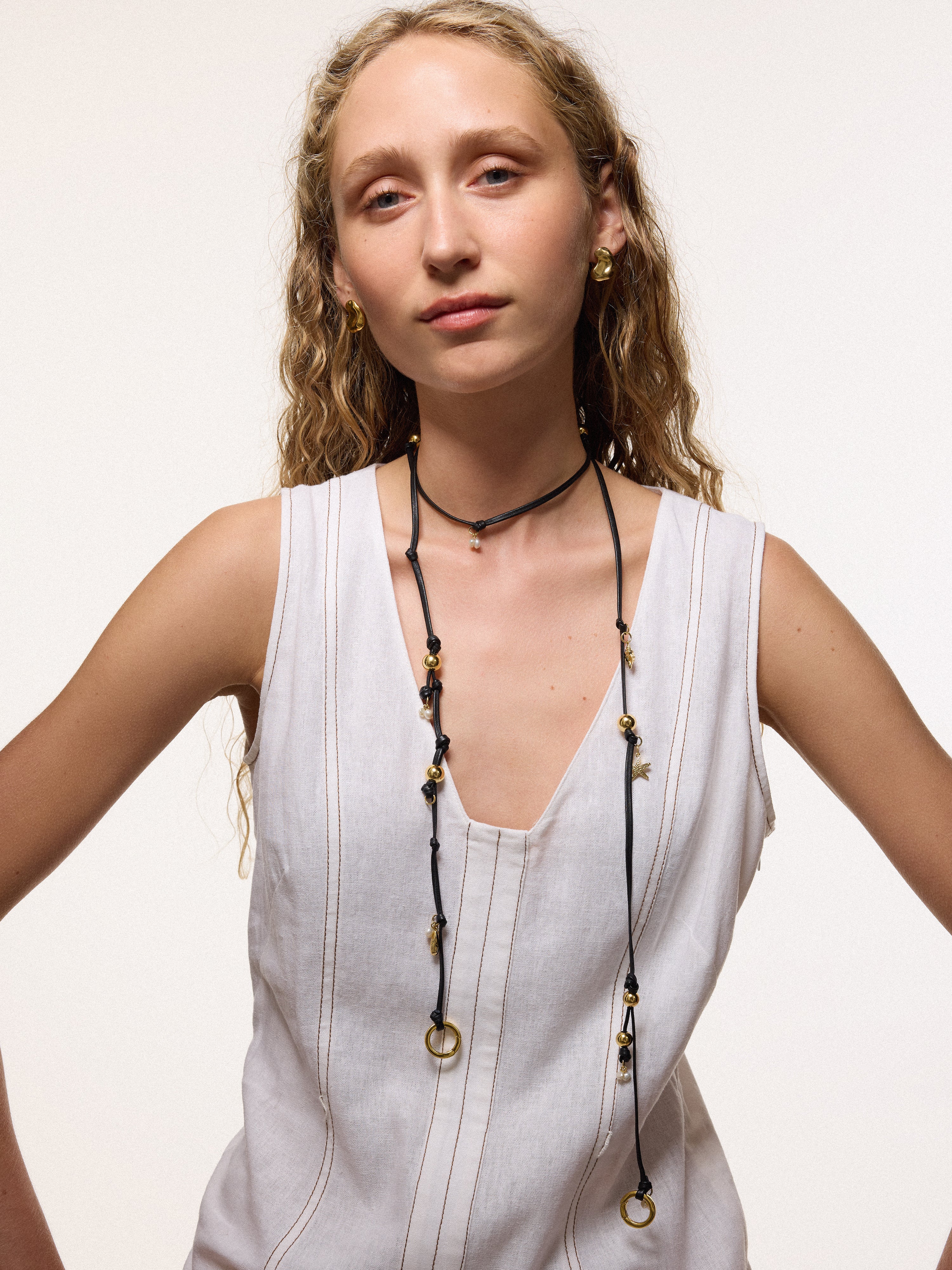 Leather Trinkets Long Necklace | Gold - Image 4