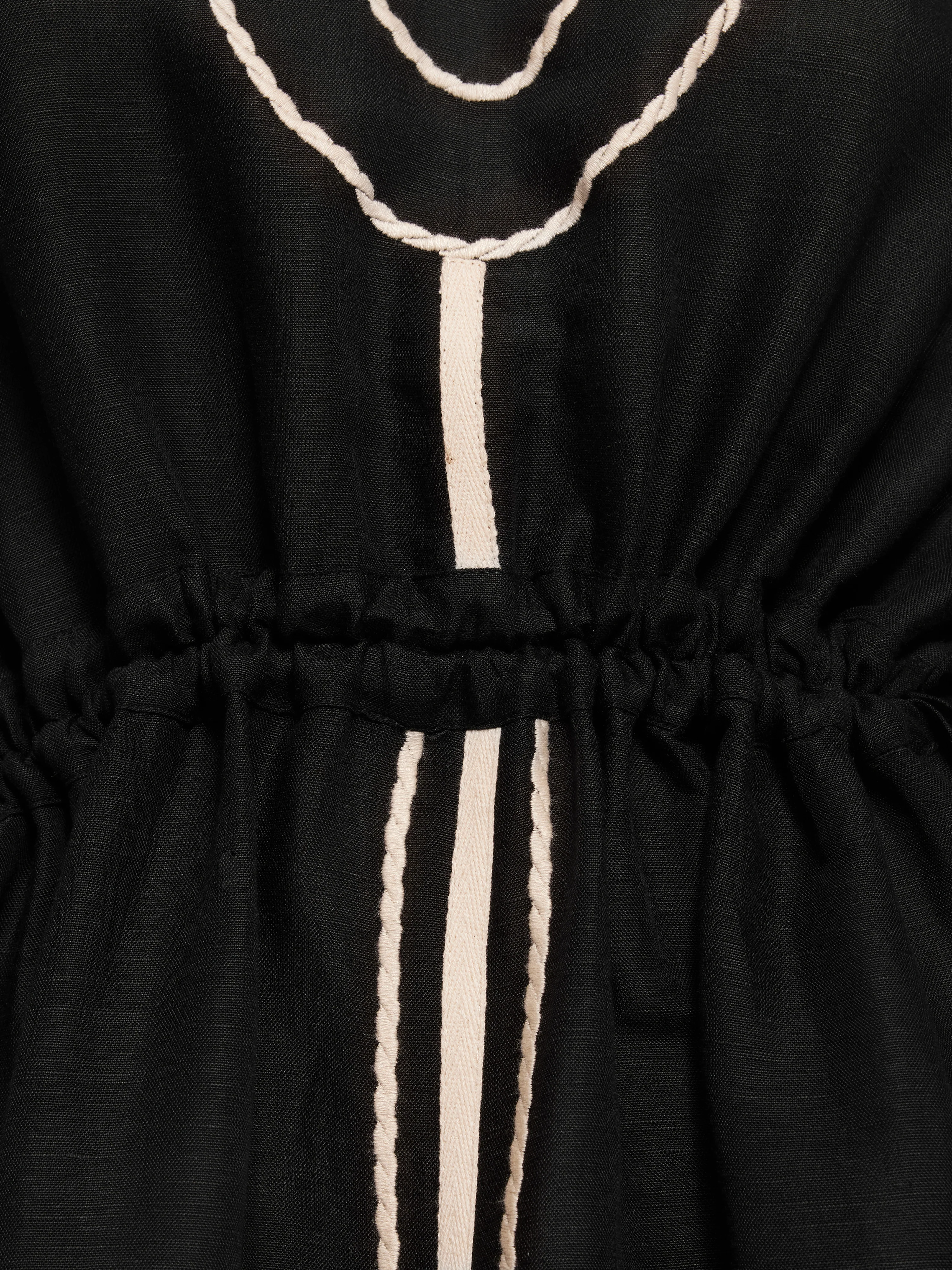 Linen Blend Embroidery Kaftan | Black - Image 7