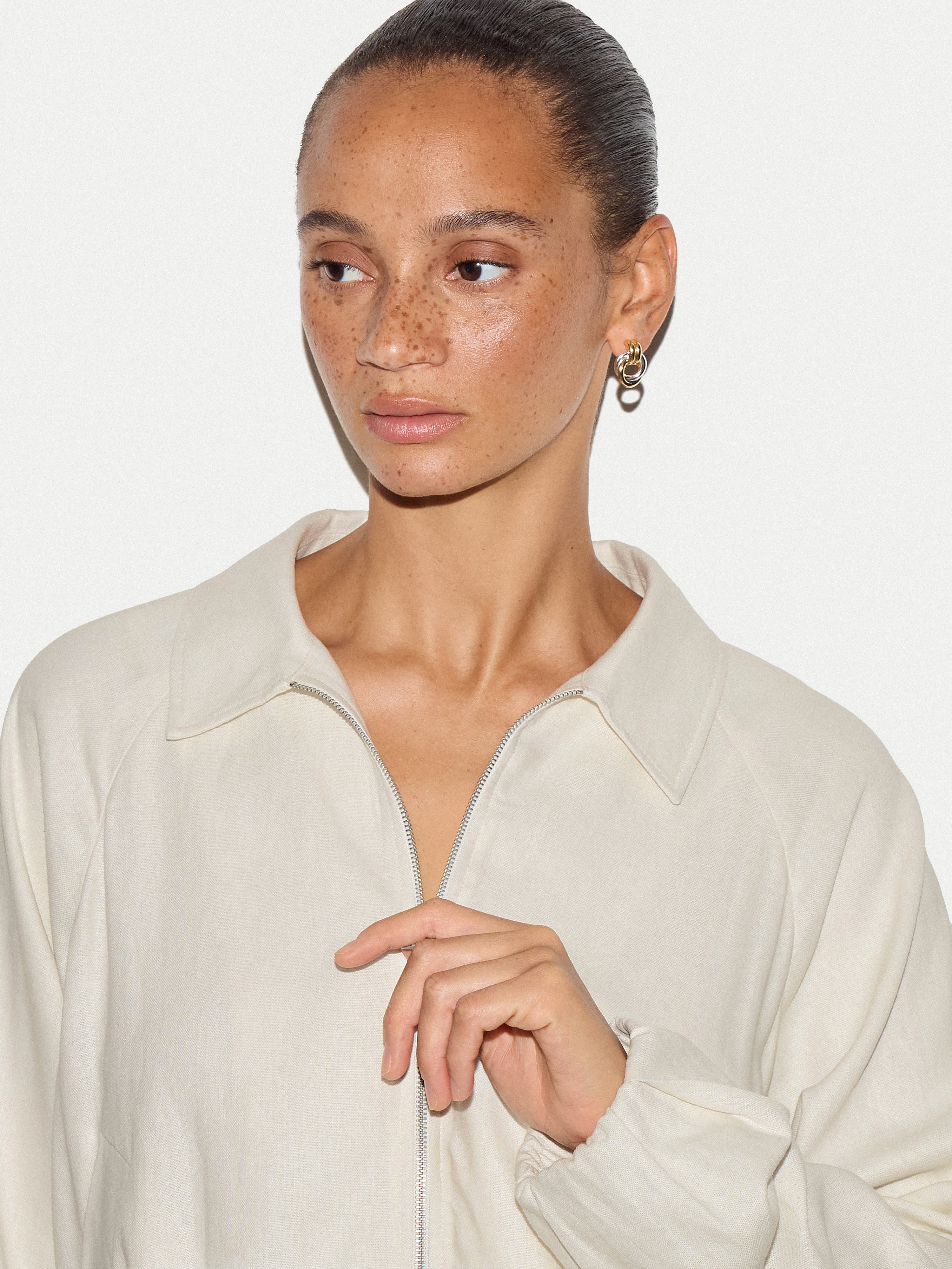Linen Bomber Jacket | Cream - Image 2