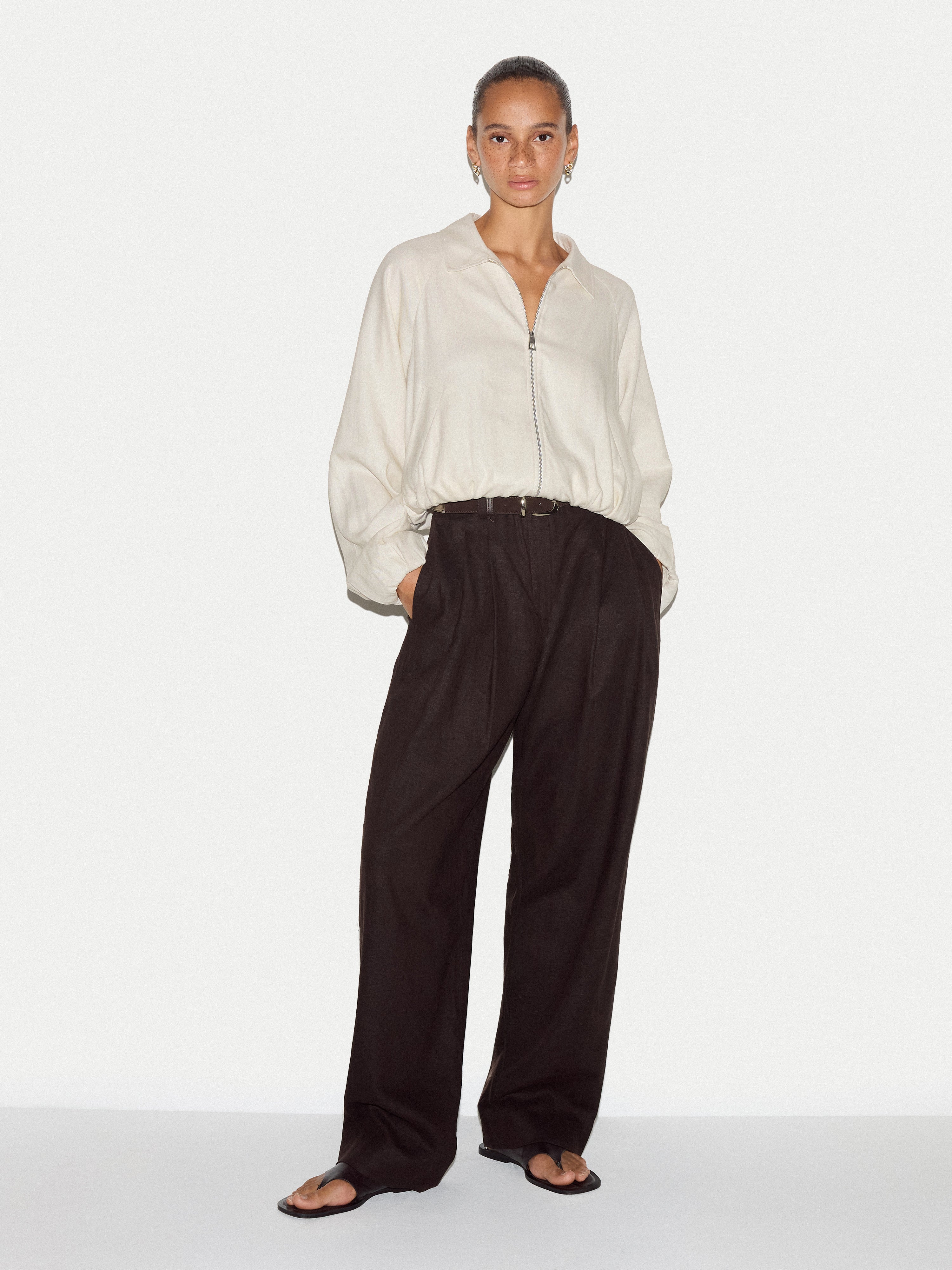 Linen Bomber Jacket | Cream - Image 3