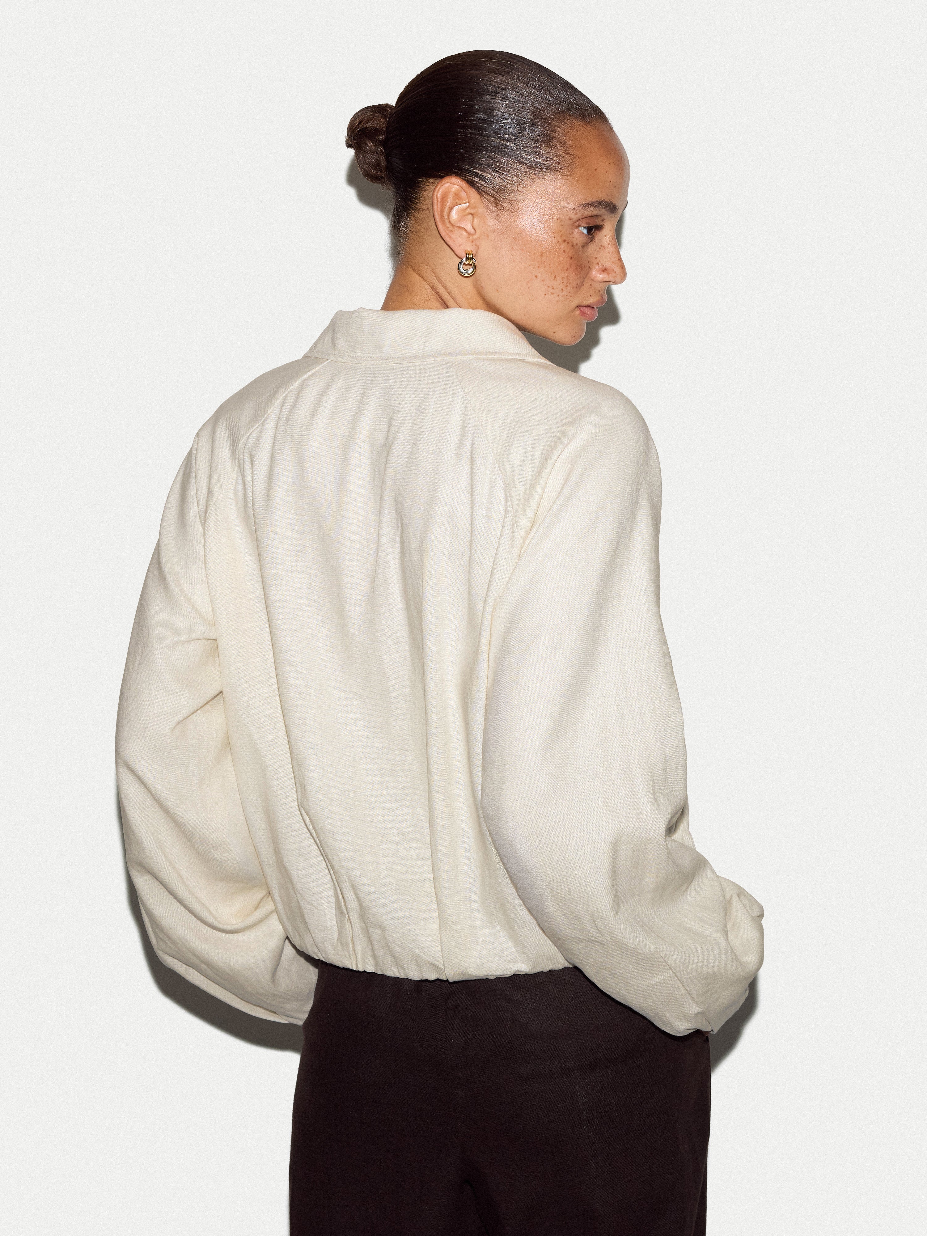 Linen Bomber Jacket | Cream - Image 4