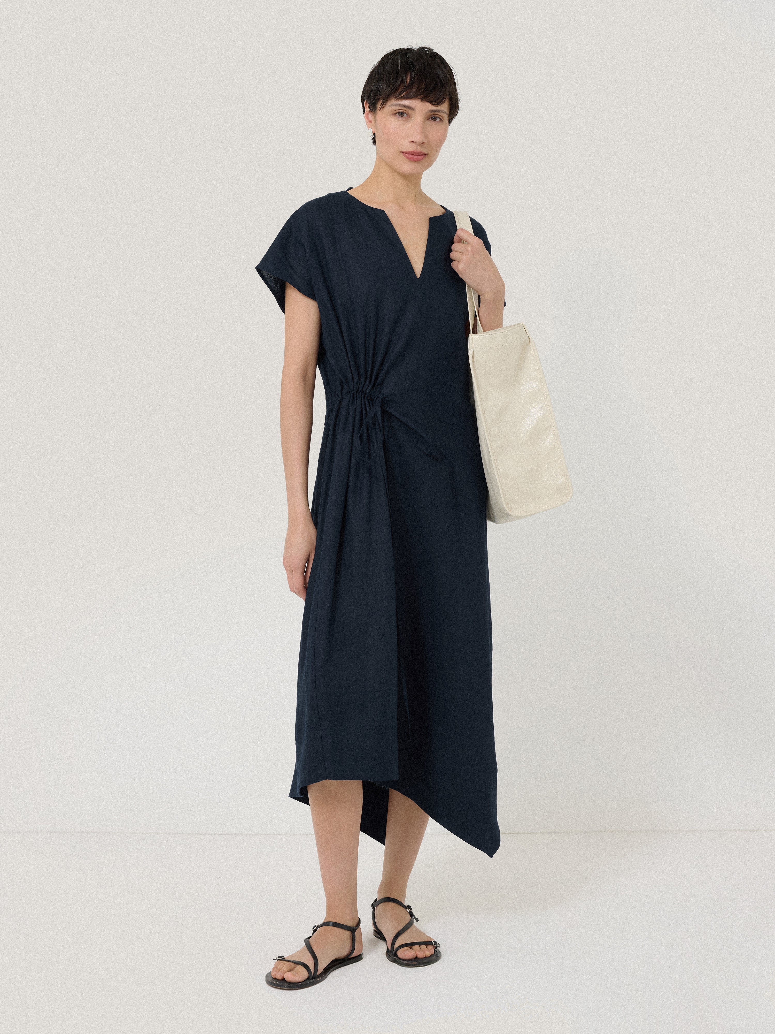 Linen Channel Midi Dress | Navy - Image 2