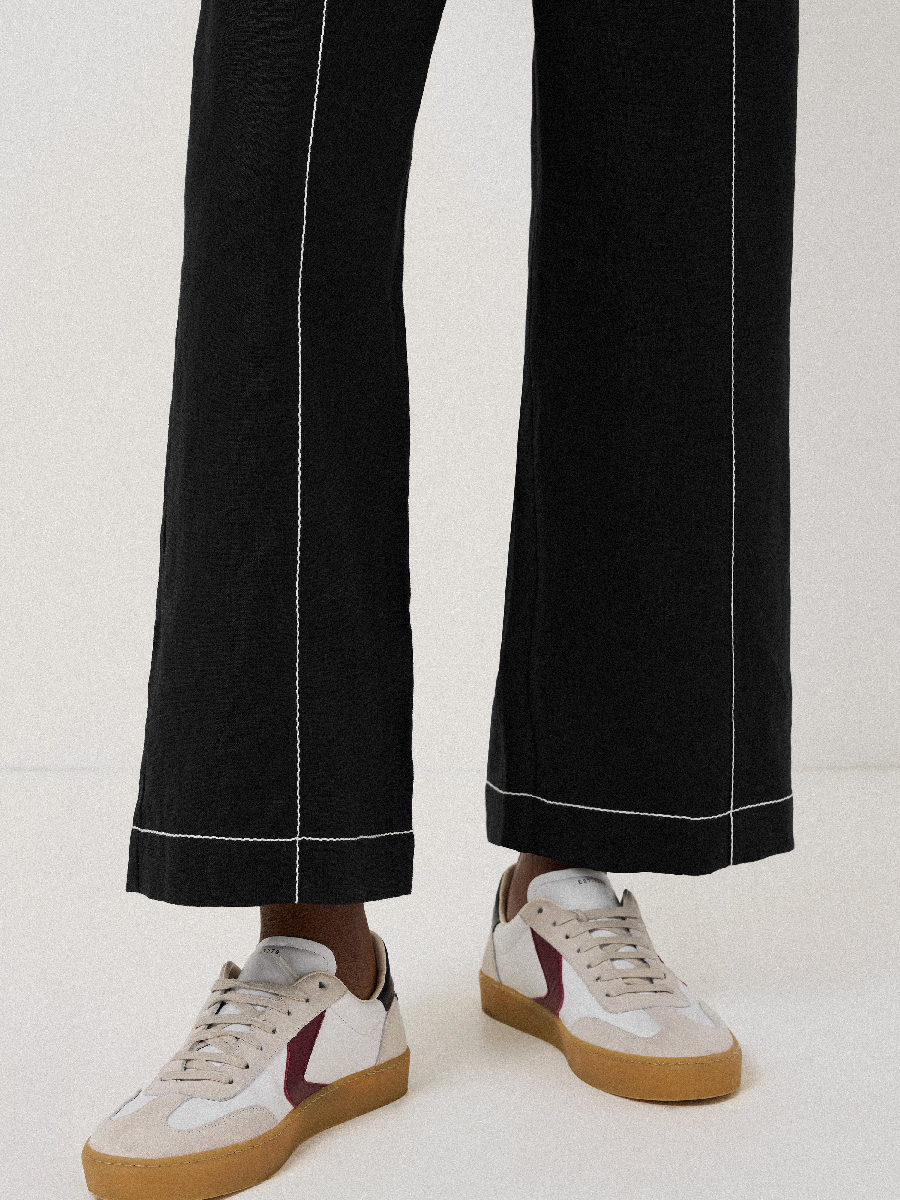 Linen Contrast Stitch Jumpsuit | Black - Image 5