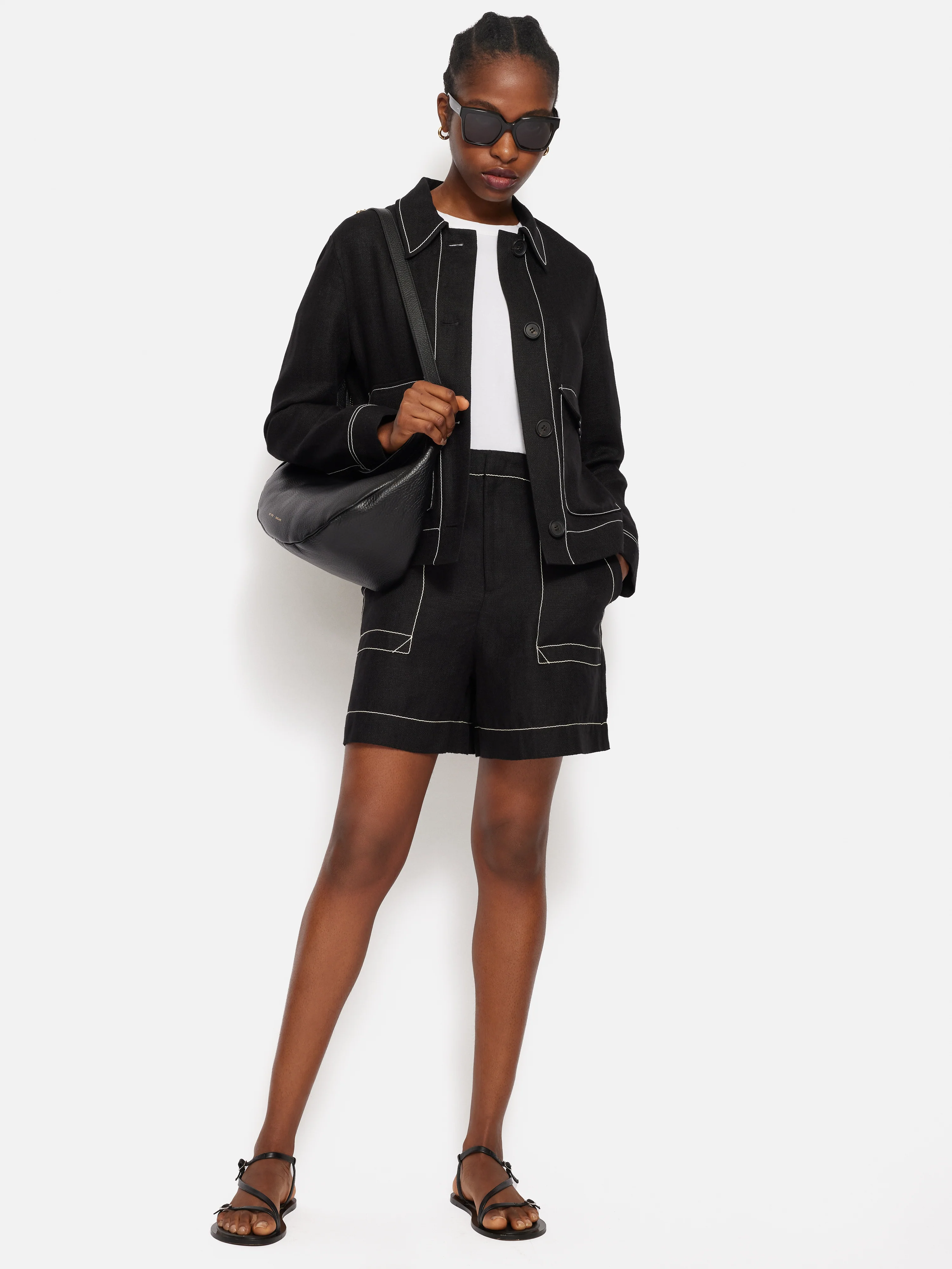 Linen Contrast Stitch Short | Black - Image 6