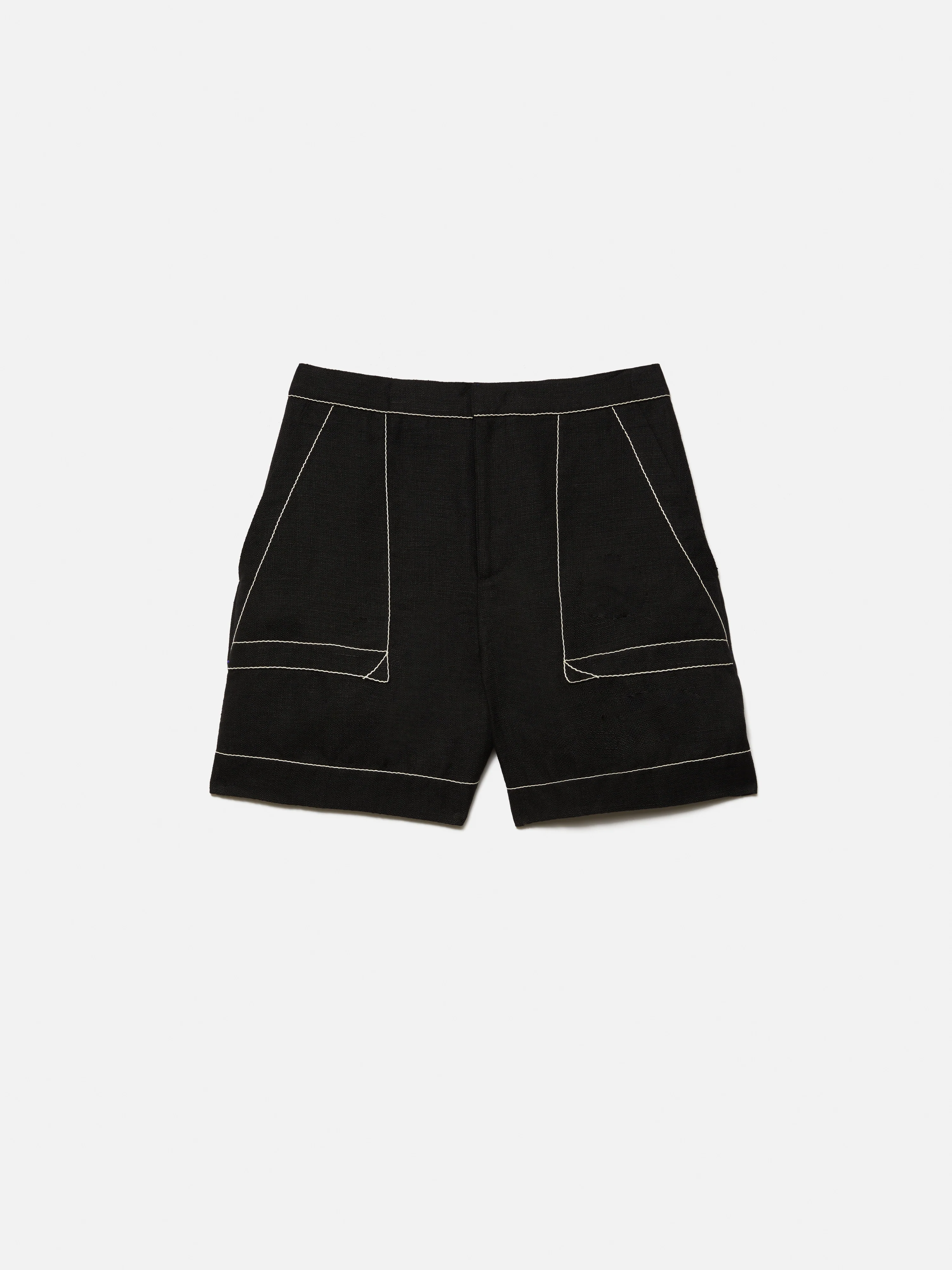 Linen Contrast Stitch Short | Black - Image 8