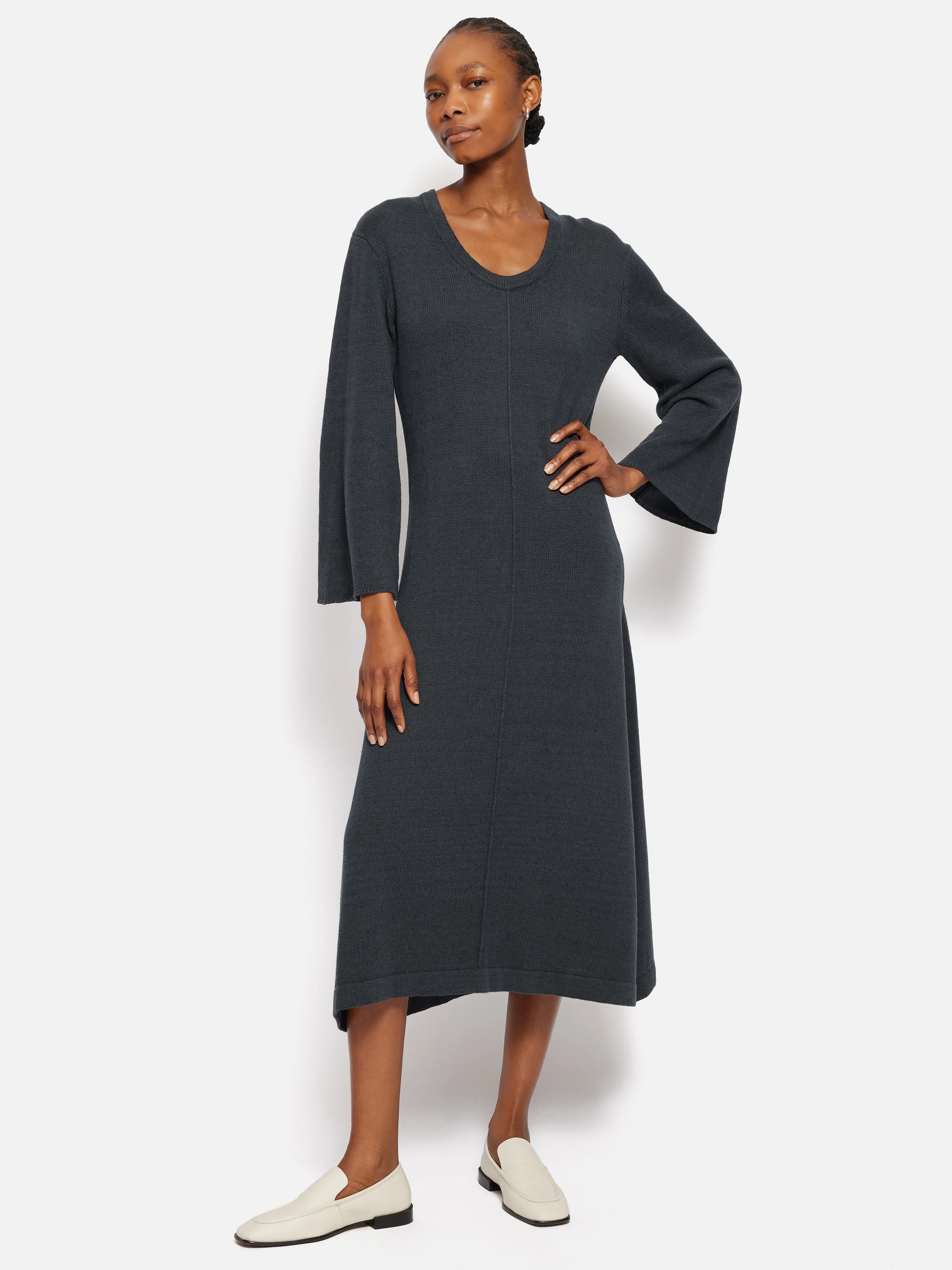 Linen Cotton Knitted Dress | Navy - Image 3