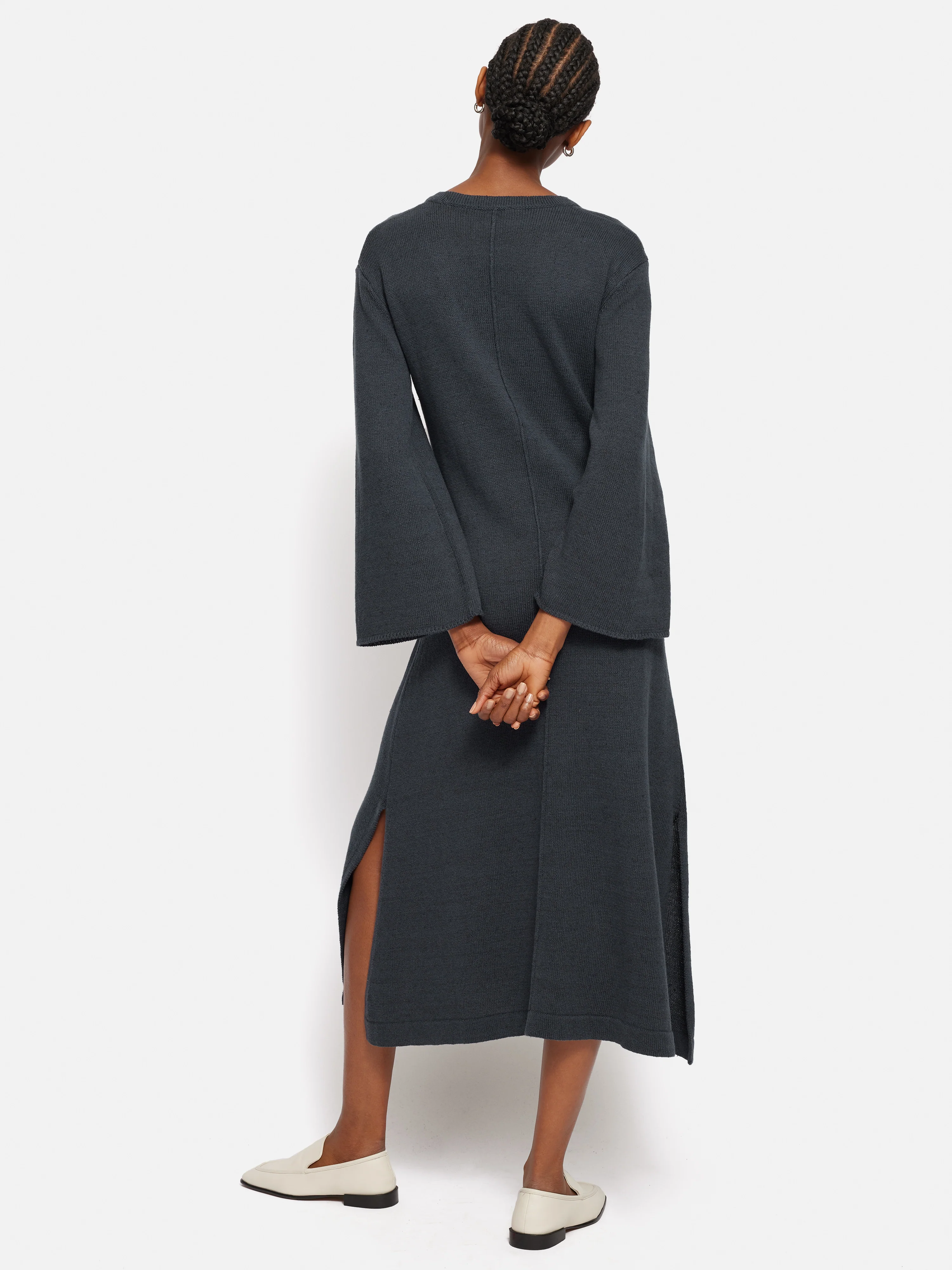 Linen Cotton Knitted Dress | Navy - Image 5