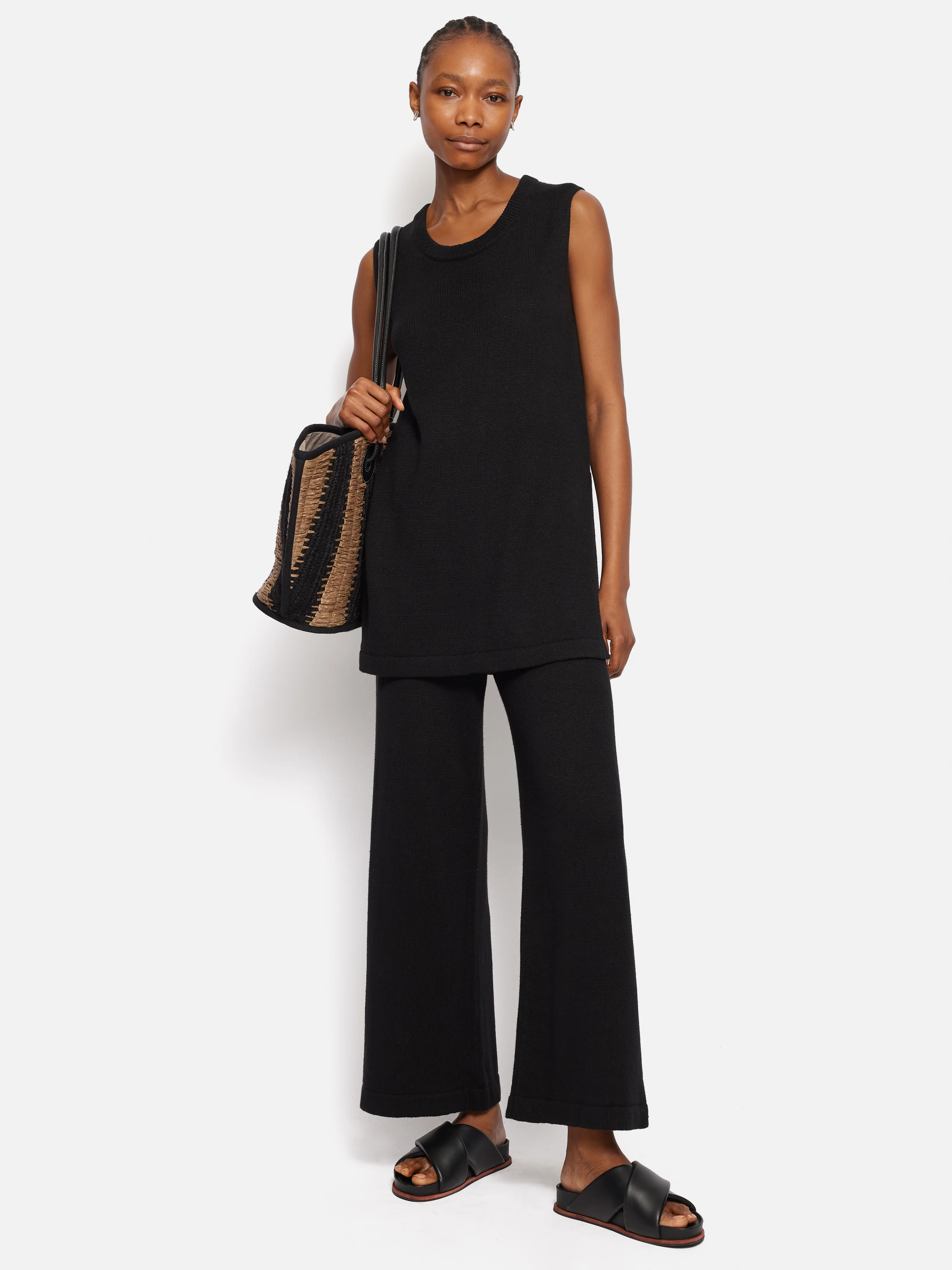 Linen Cotton Knitted Trouser | Black - Image 3