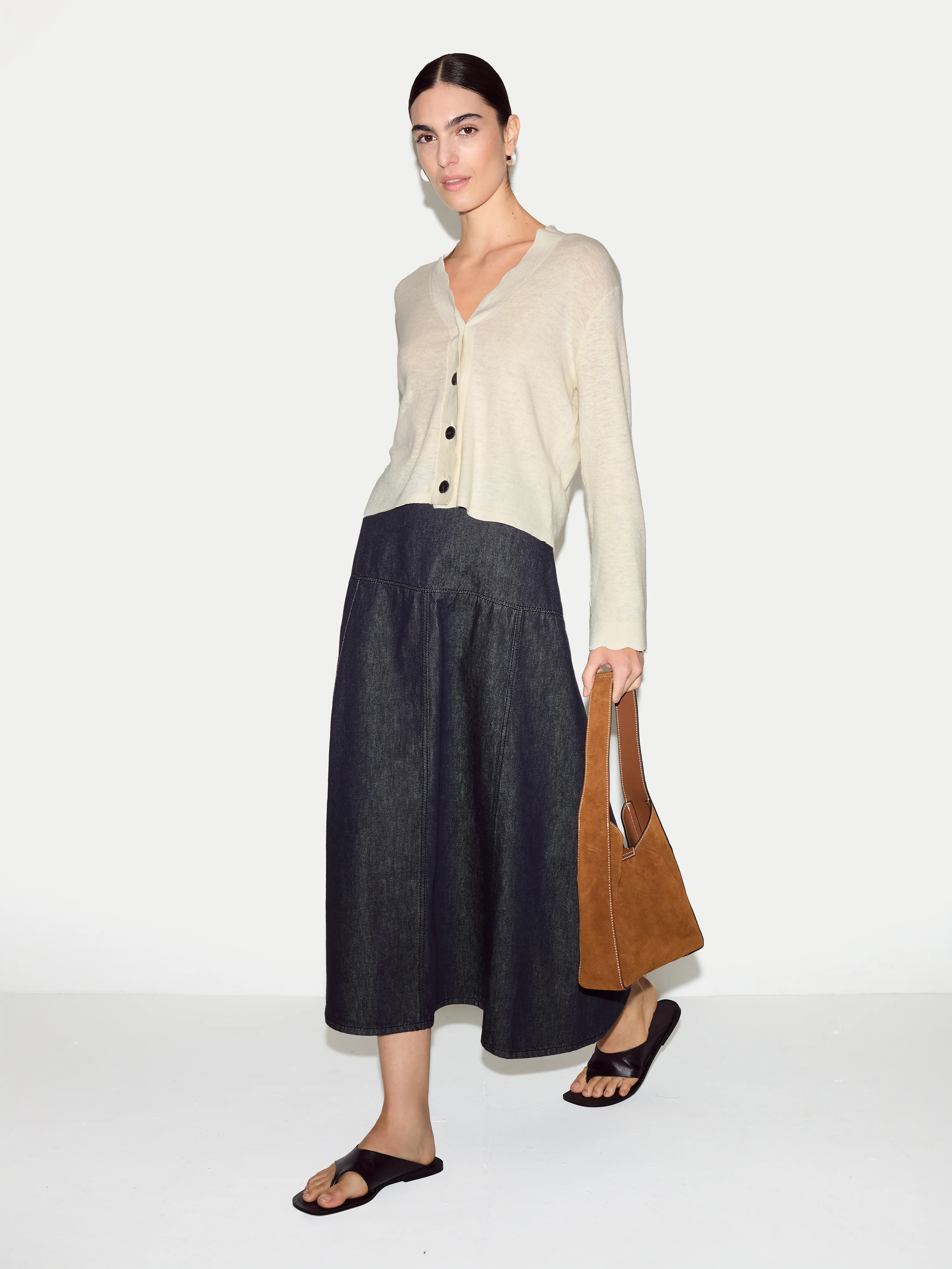 Linen Cotton Scallop Cardigan | Ivory - Image 3