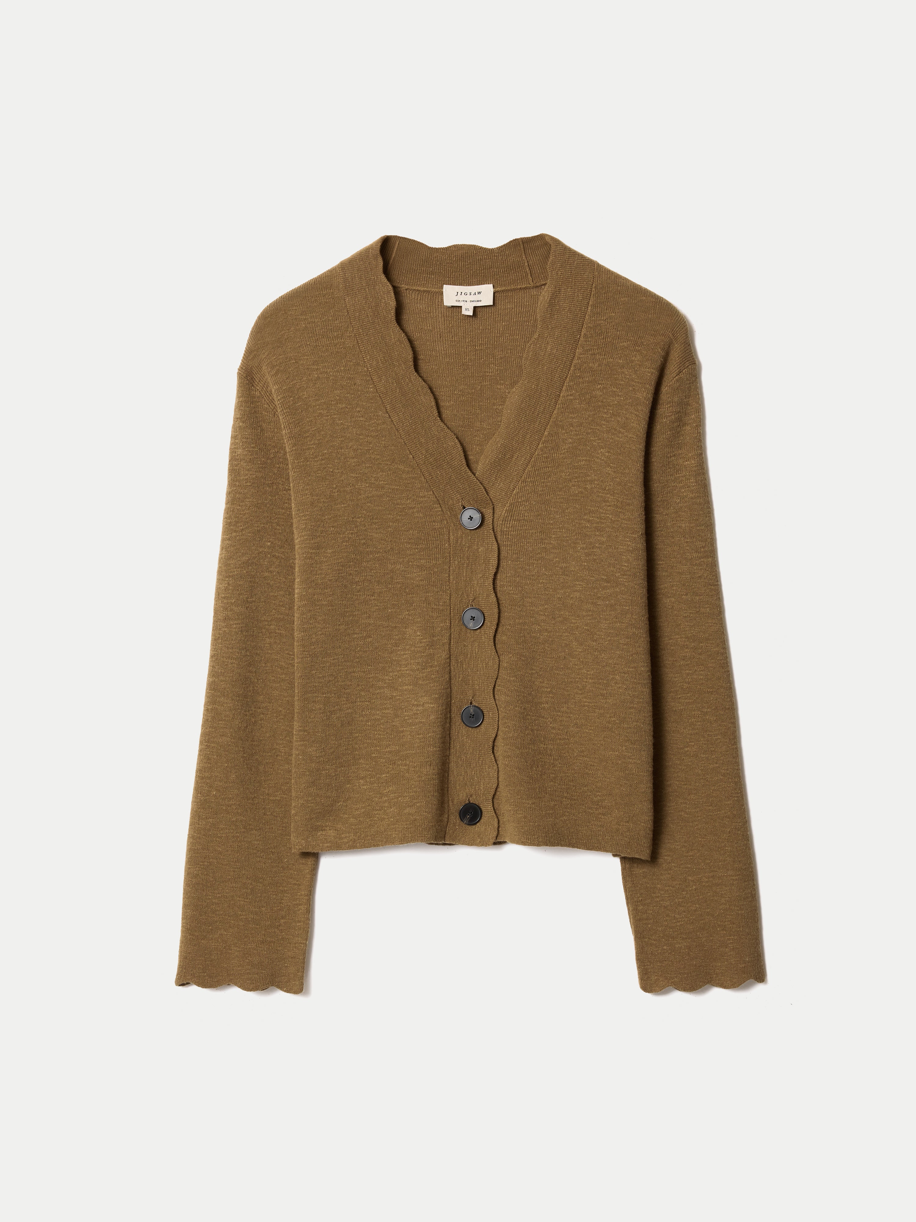 Linen Cotton Scallop Cardigan | Khaki - Image 6