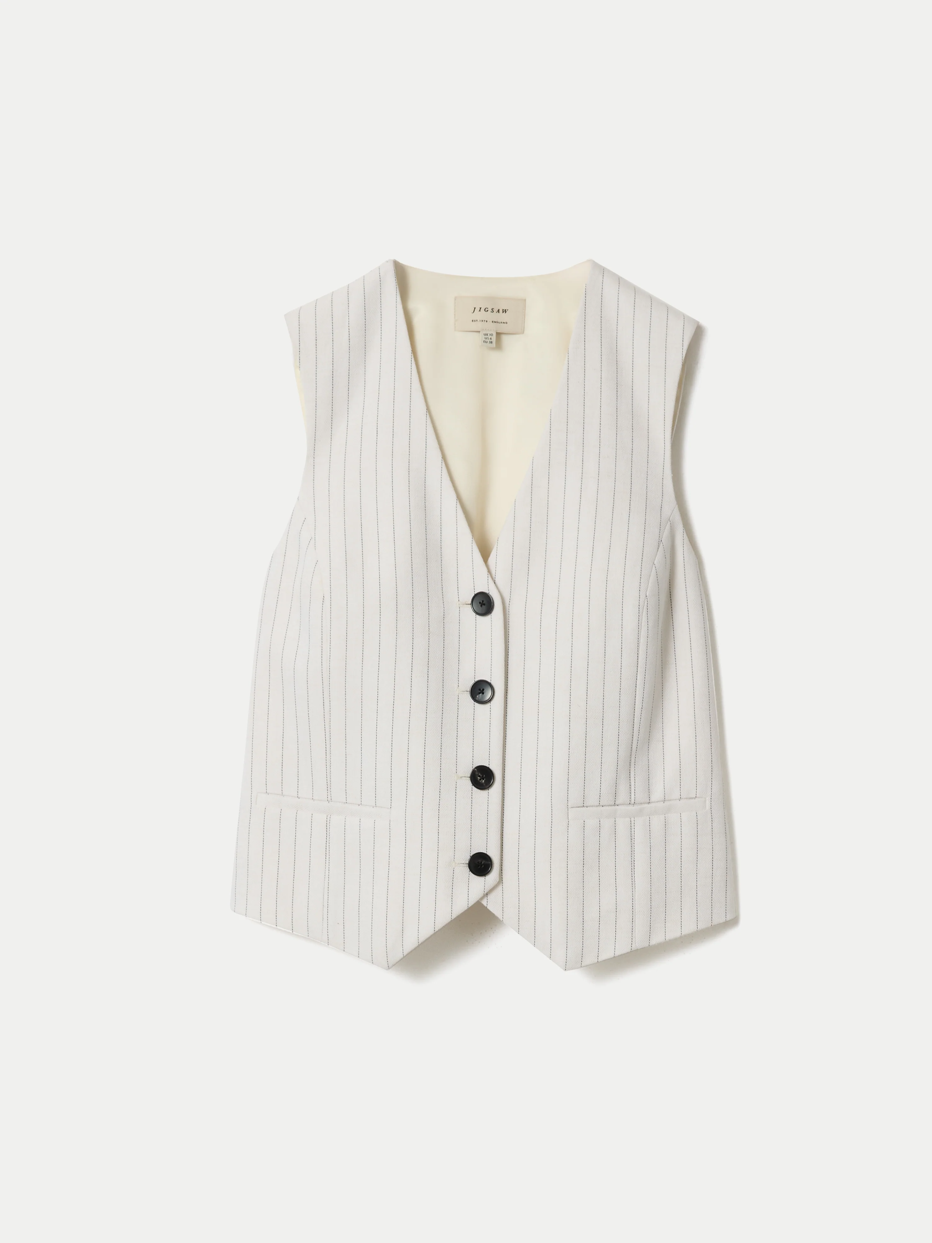 Linen Cotton Stripe Waistcoat | Ivory - Image 7