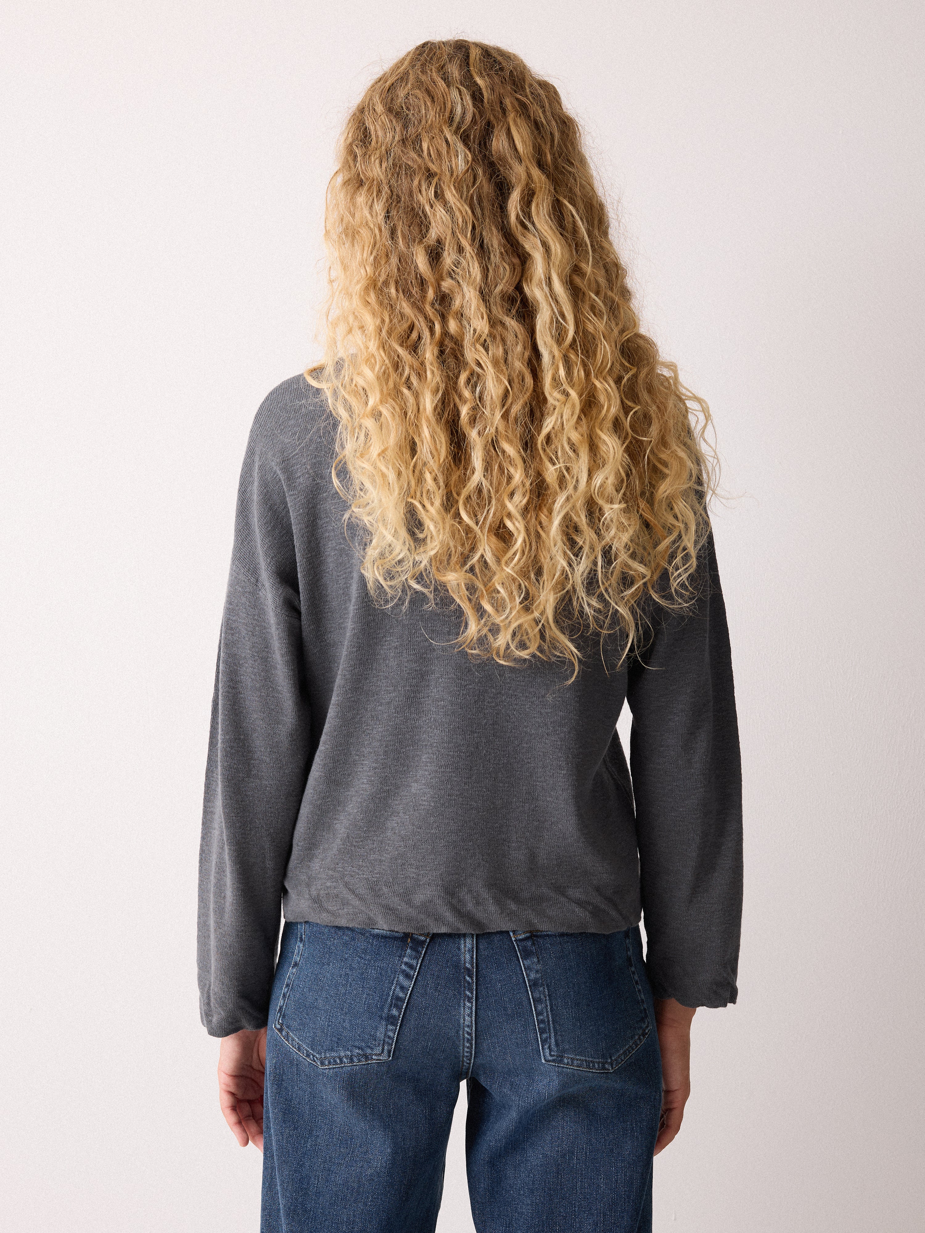 Linen Cotton Twist Hem Jumper | Grey - Image 4