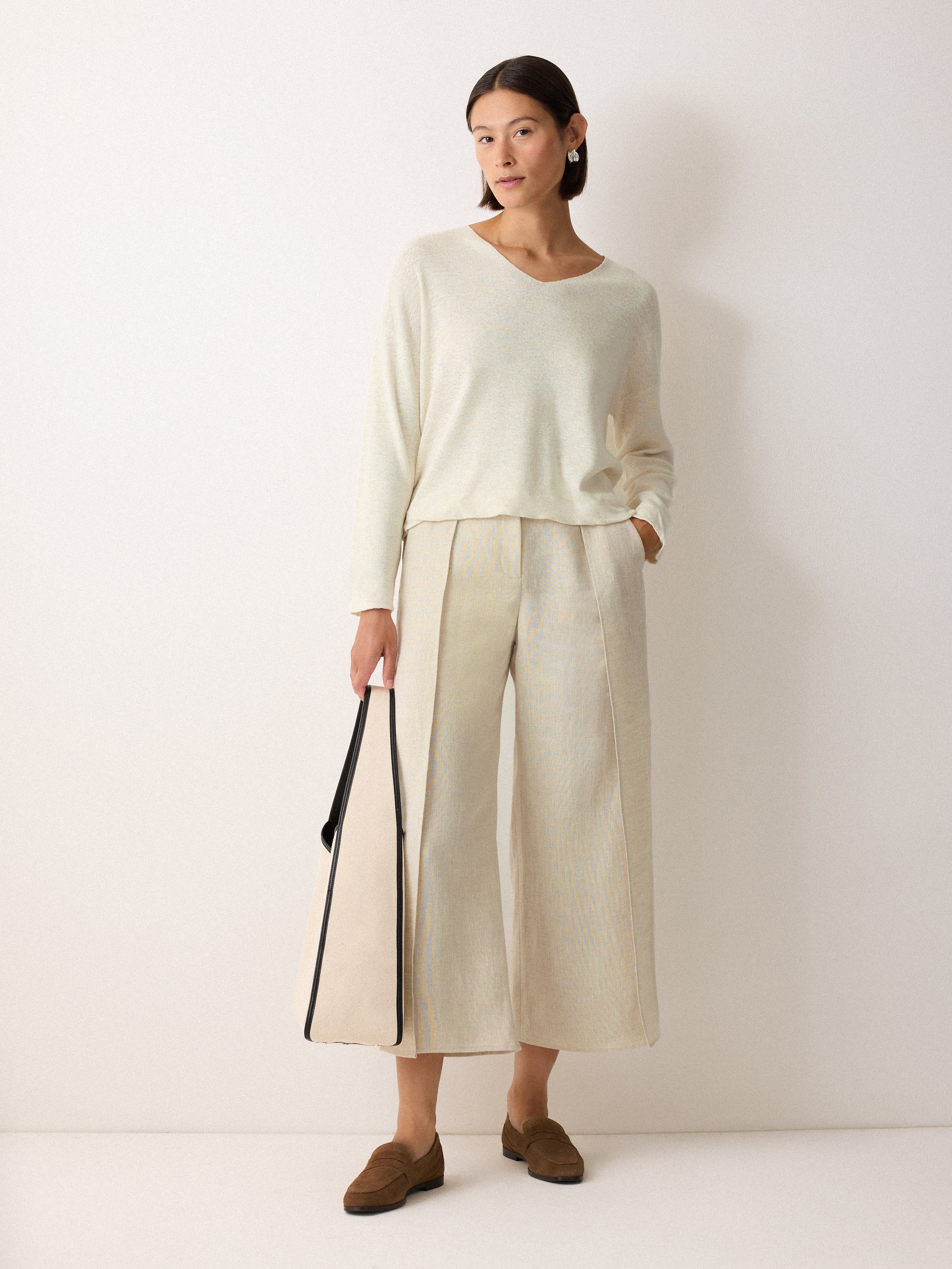 Linen Cotton Twist Hem Jumper | Ivory - Image 2