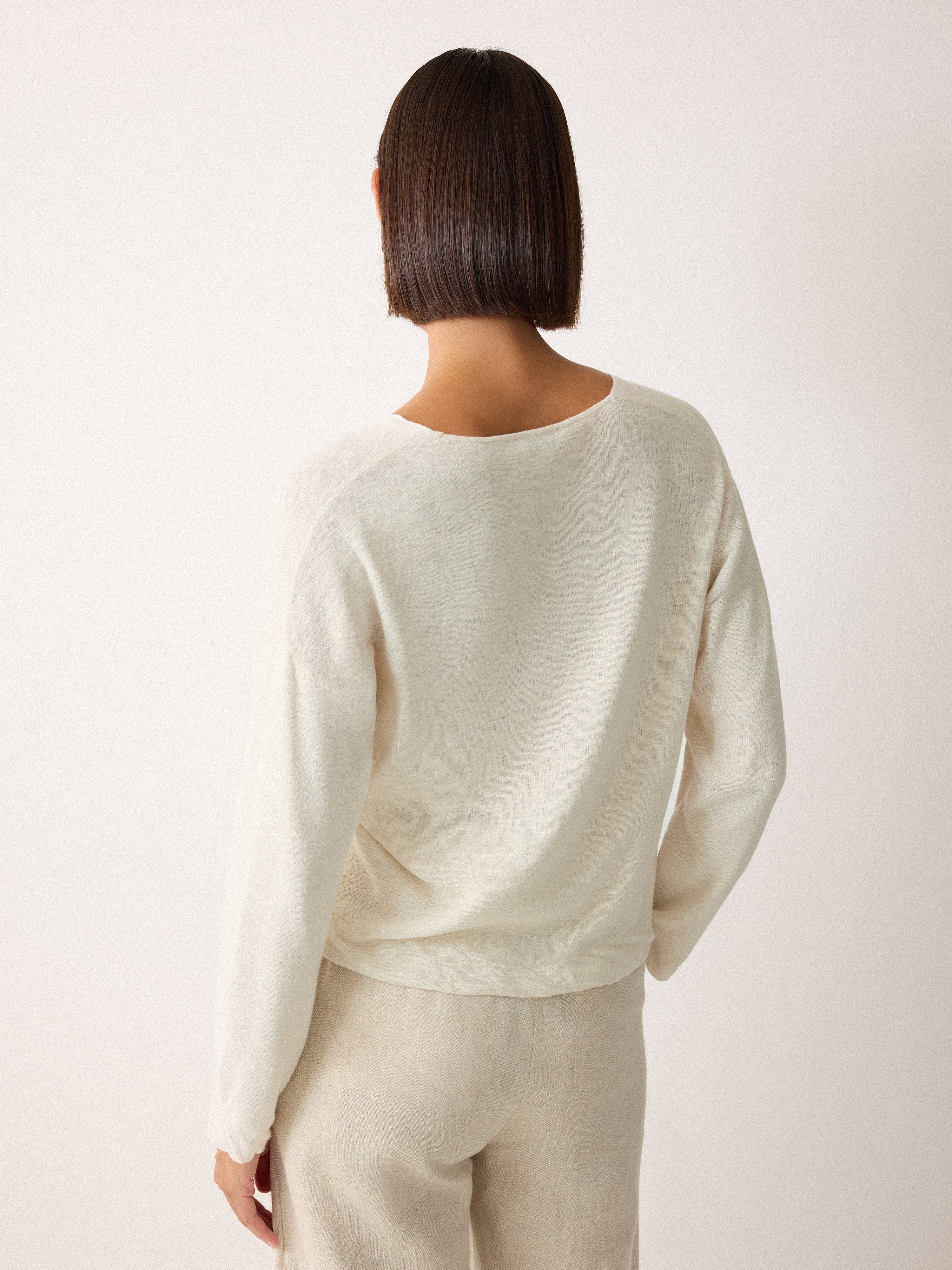 Linen Cotton Twist Hem Jumper | Ivory - Image 3