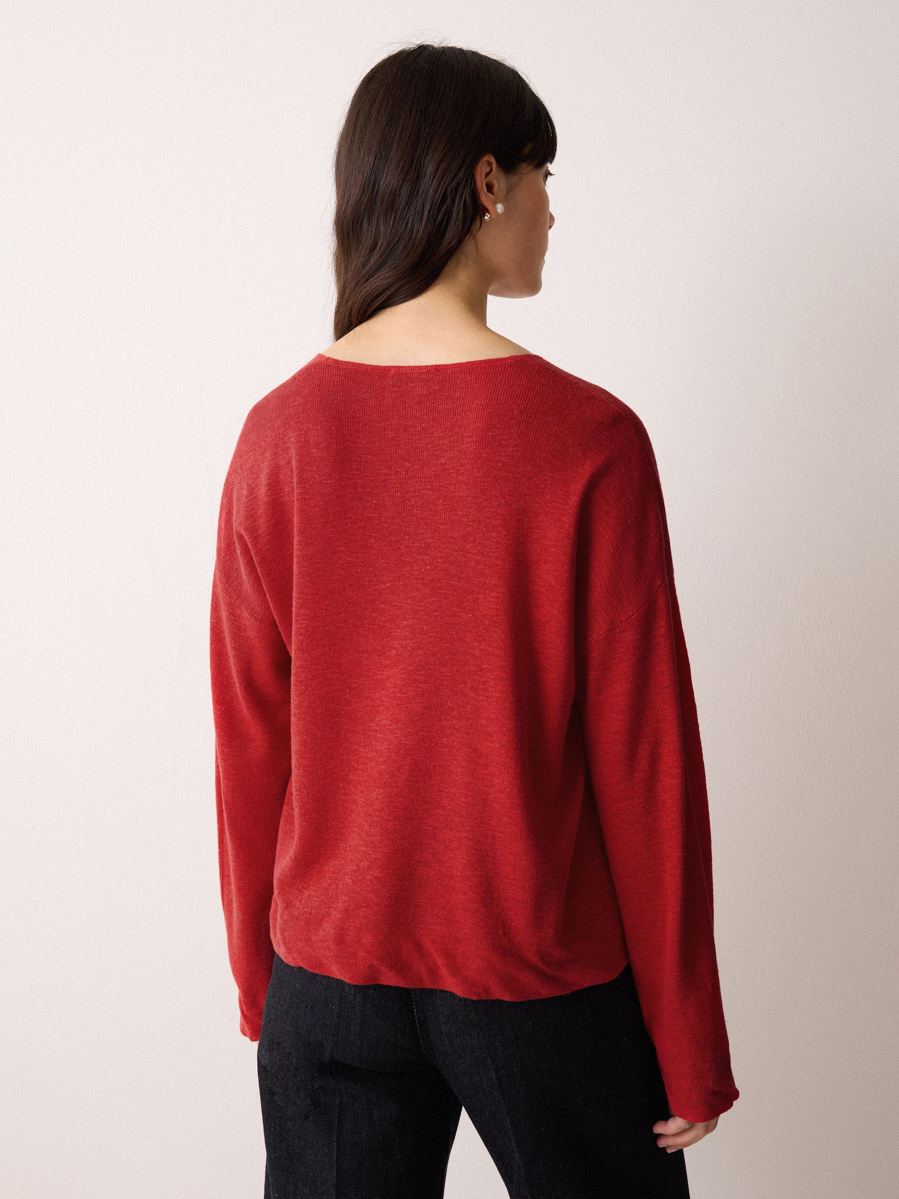 Linen Cotton Twist Hem Jumper | Red - Image 4