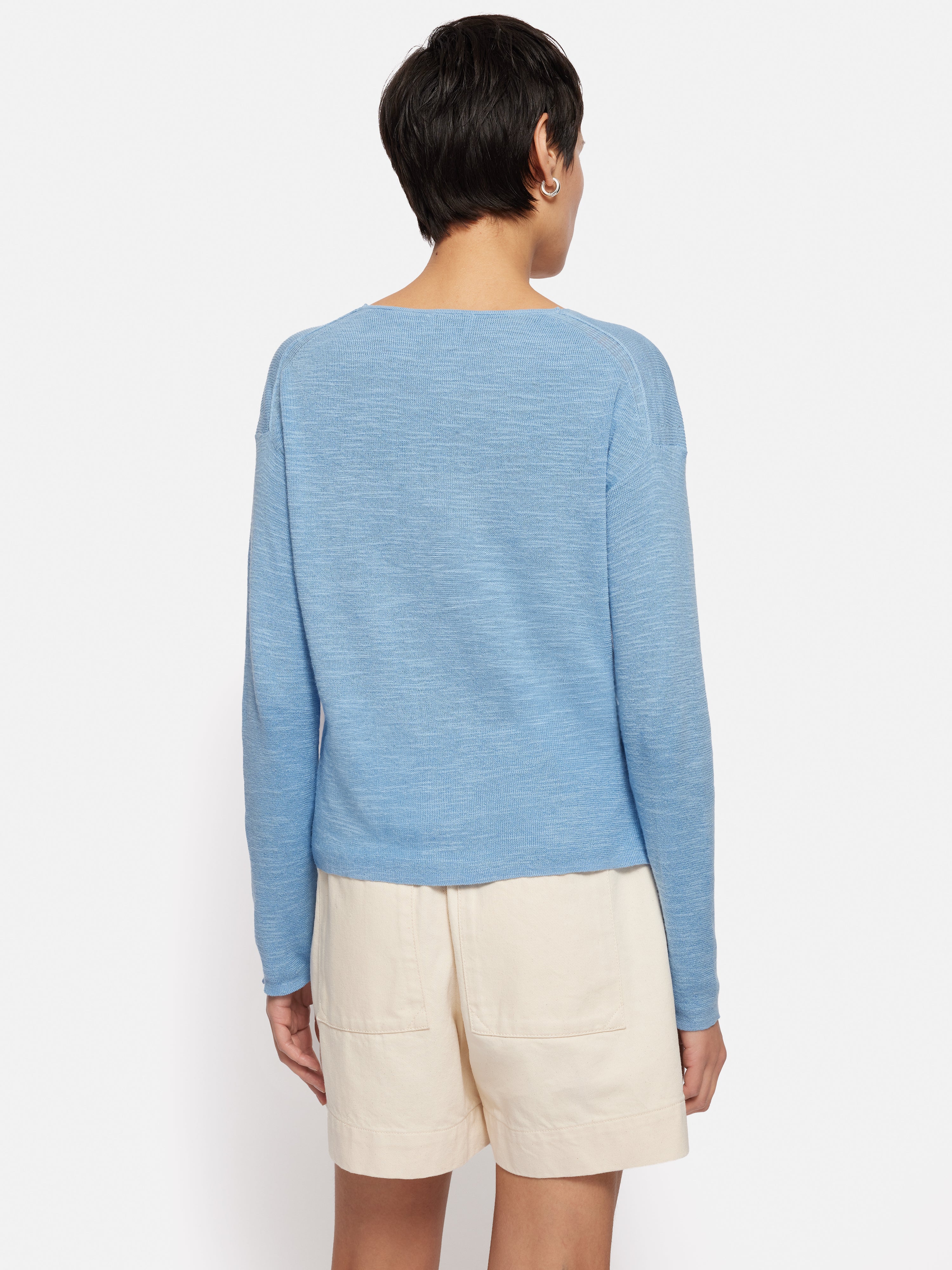 Linen Cotton V Neck Jumper | Blue - Image 5