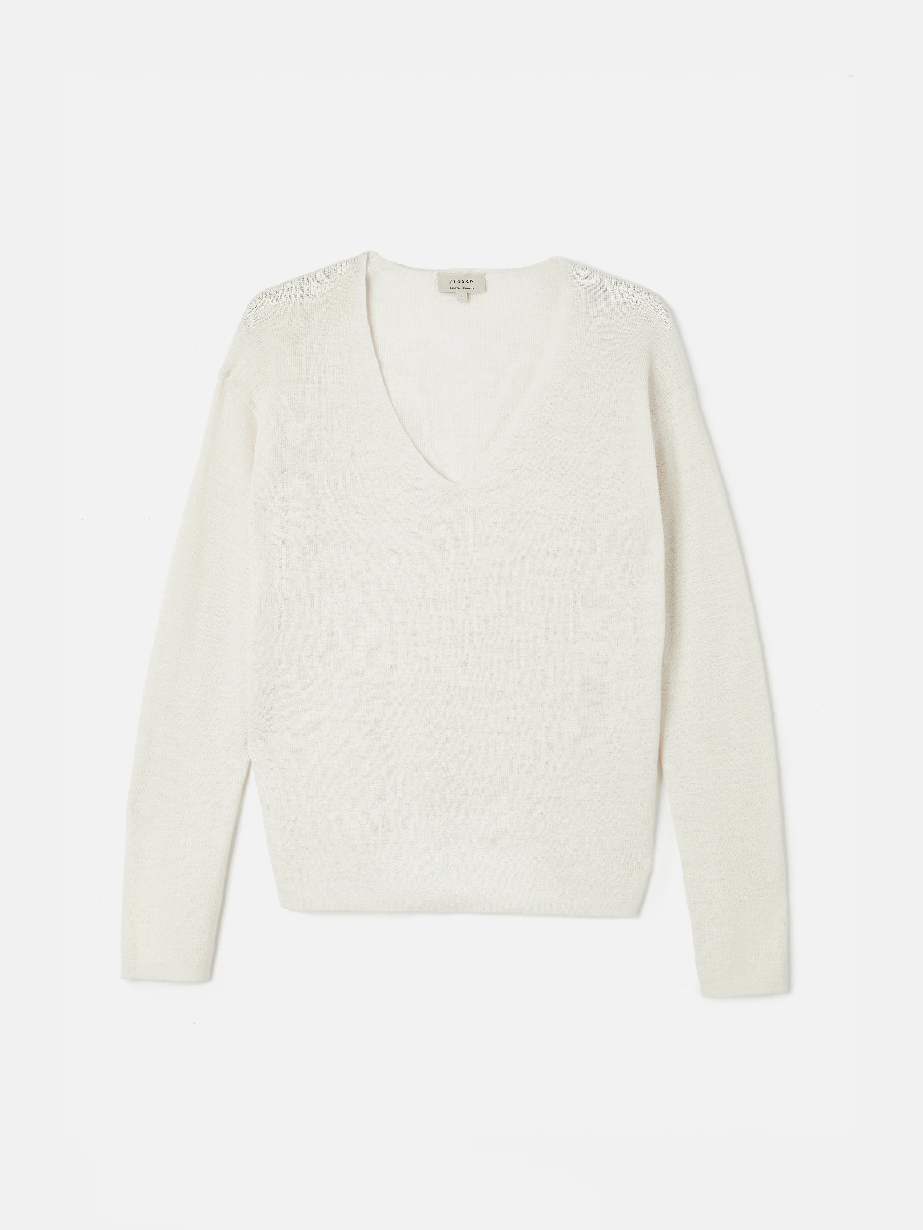 Linen Cotton V Neck Jumper | Ivory - Image 6