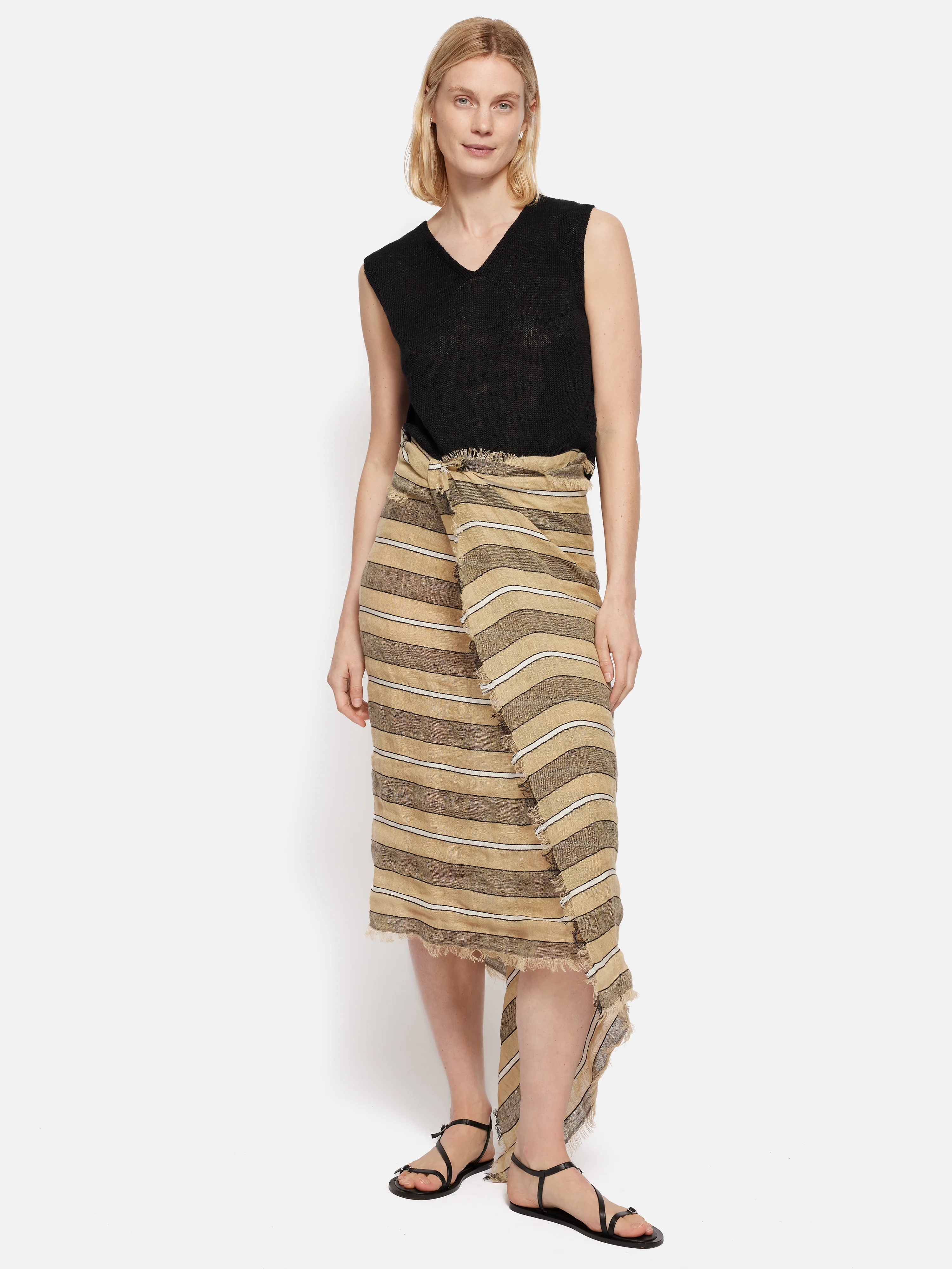 Linen Mix Stripe Woven Scarf | Natural - Image 4