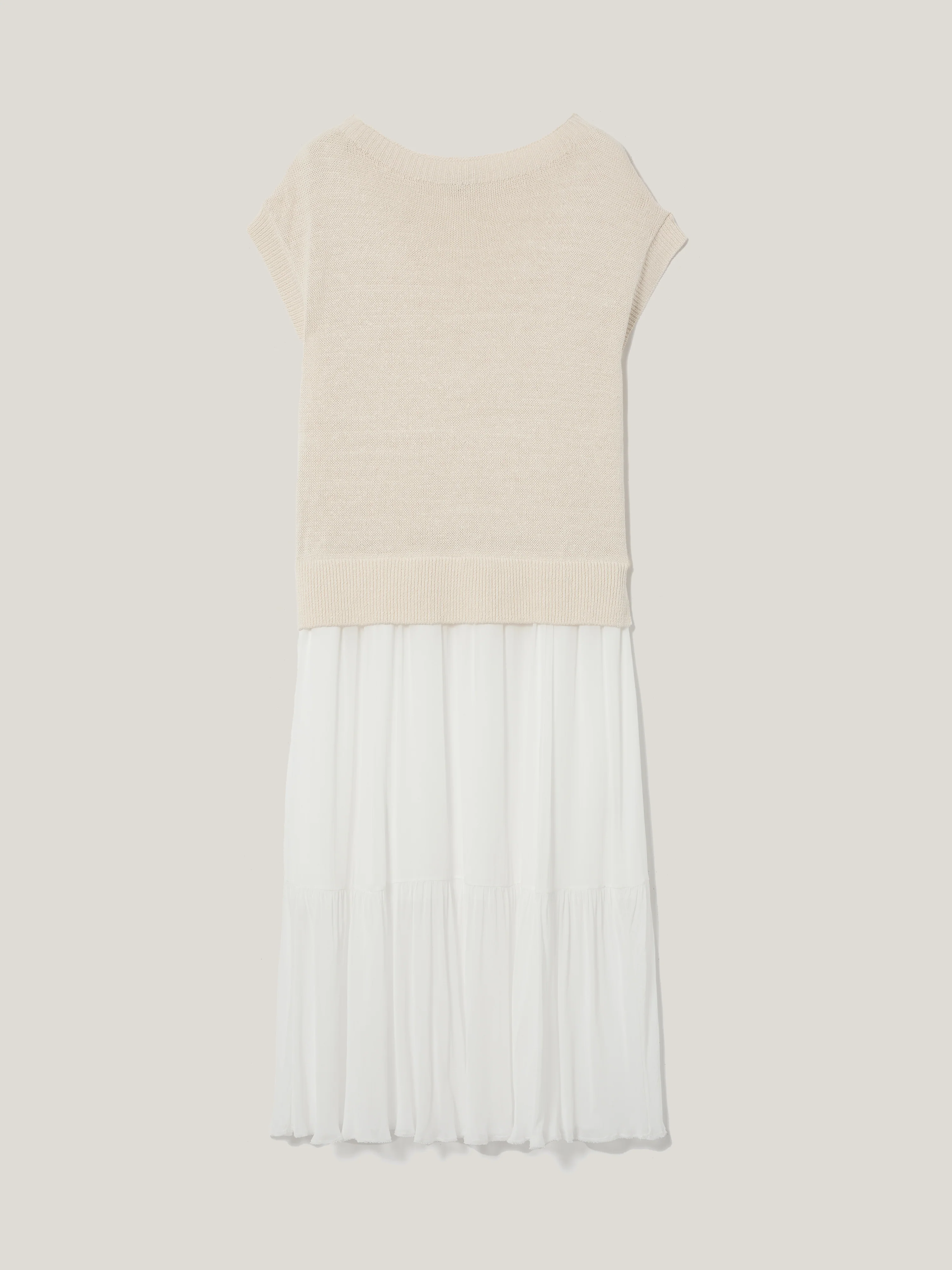 Linen Mixed Media Dress | Neutral - Image 5