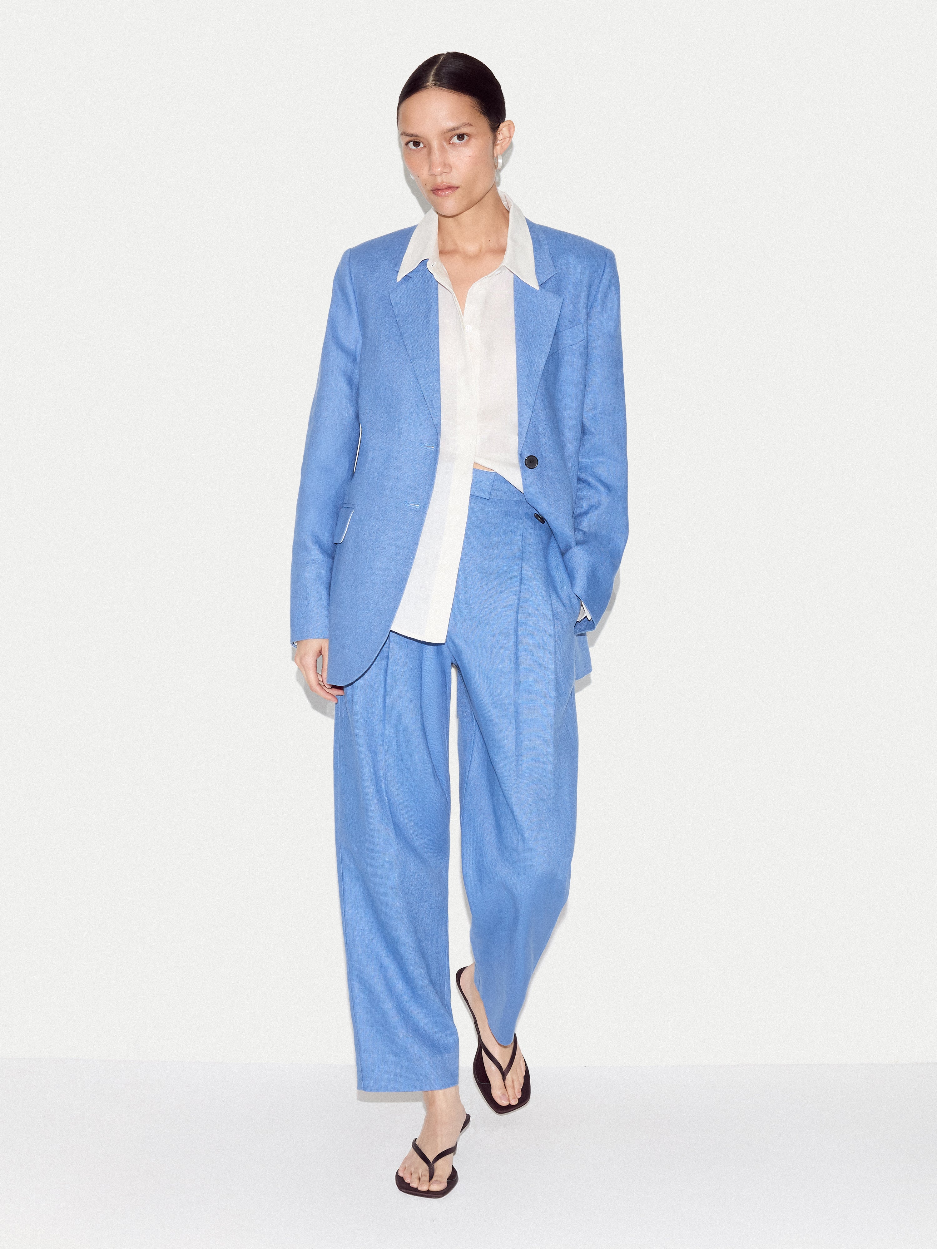 Linen Notch Lapel Blazer | Blue - Image 5
