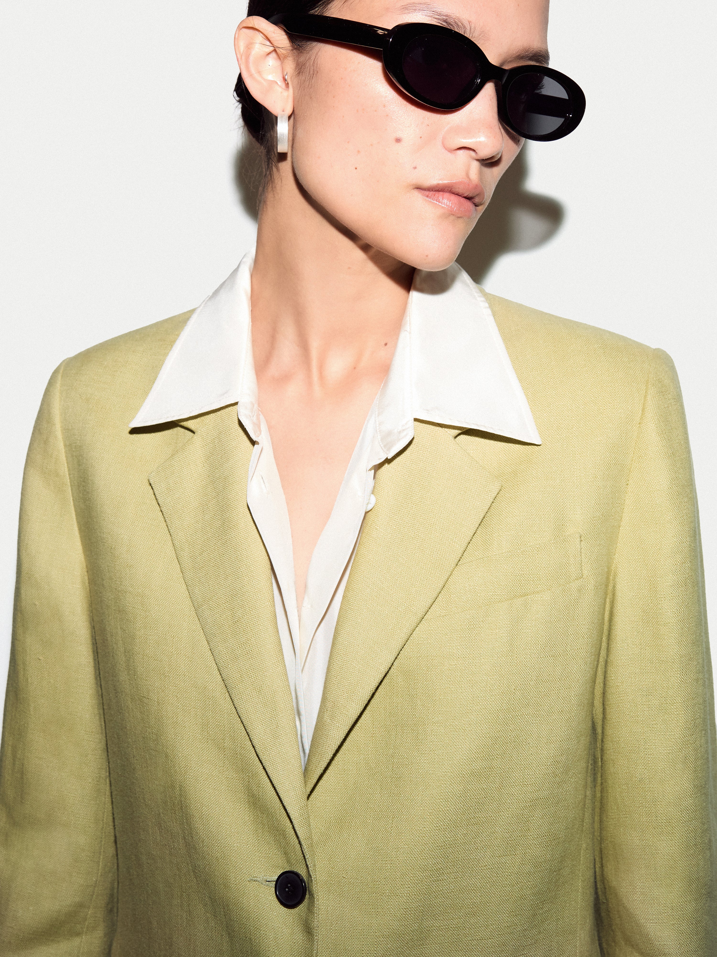 Linen Notch Lapel Blazer | Green - Image 3