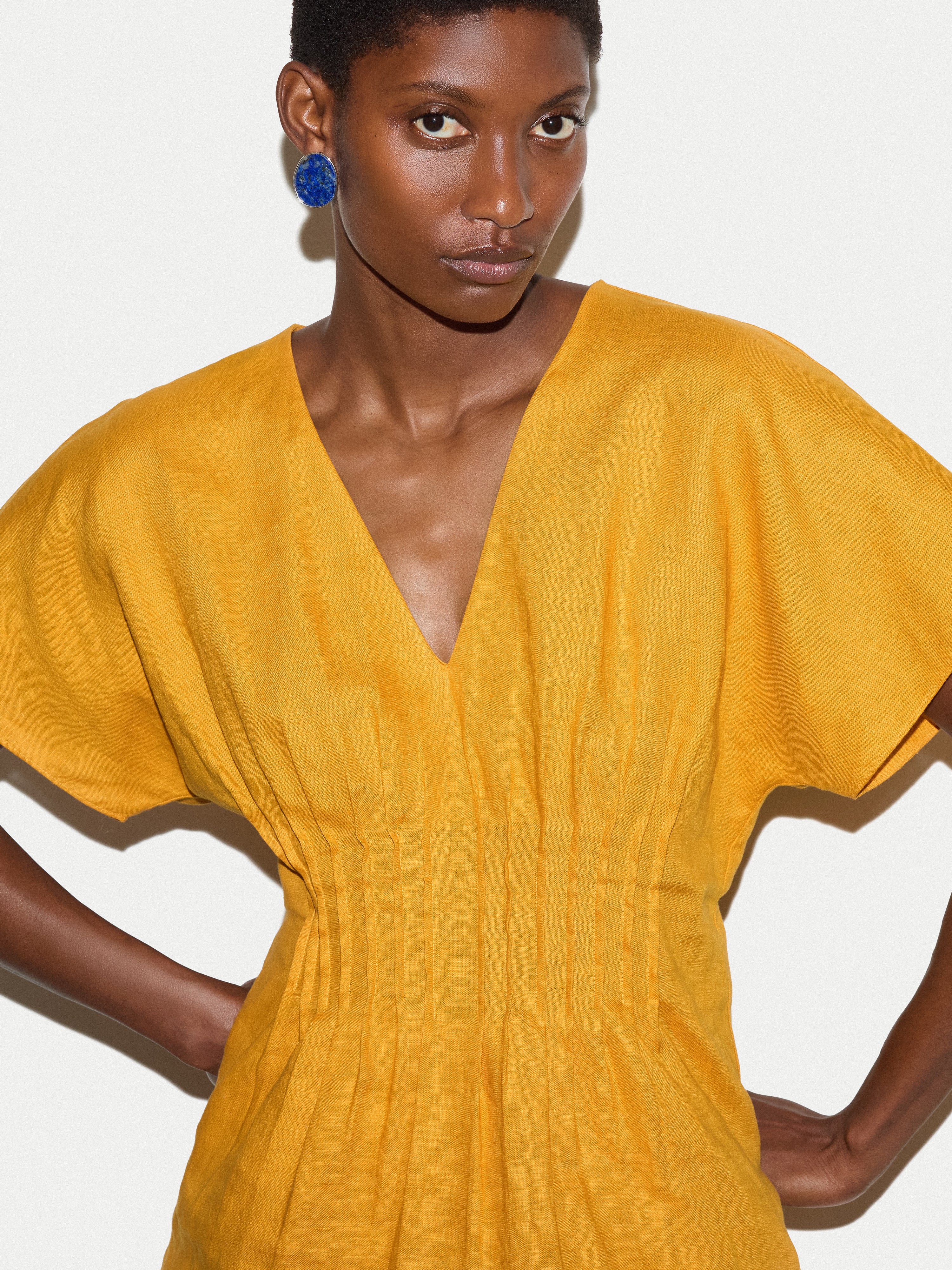 Linen Pintuck Waist Top | Orange - Image 4