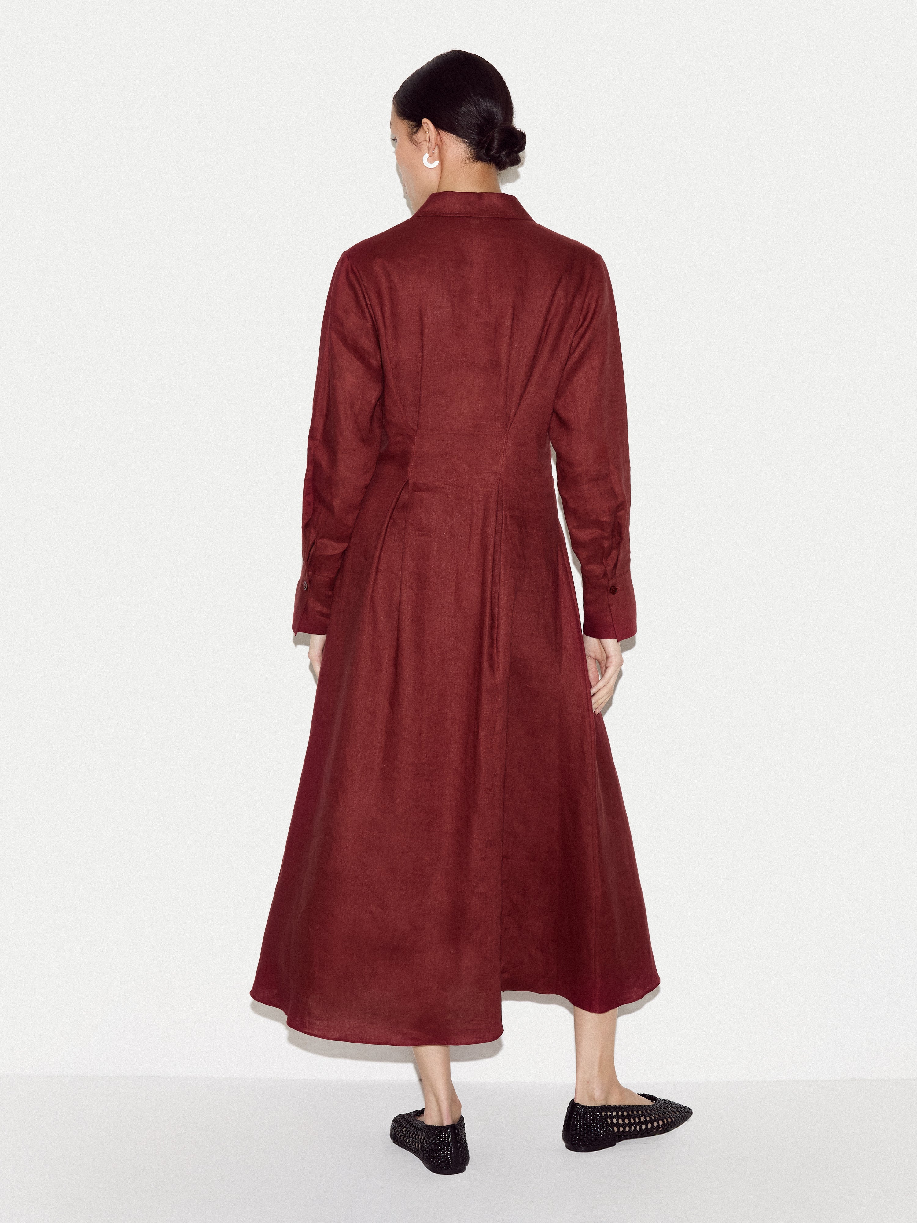 Linen Pleat Front Shirt Dress | Red - Image 5