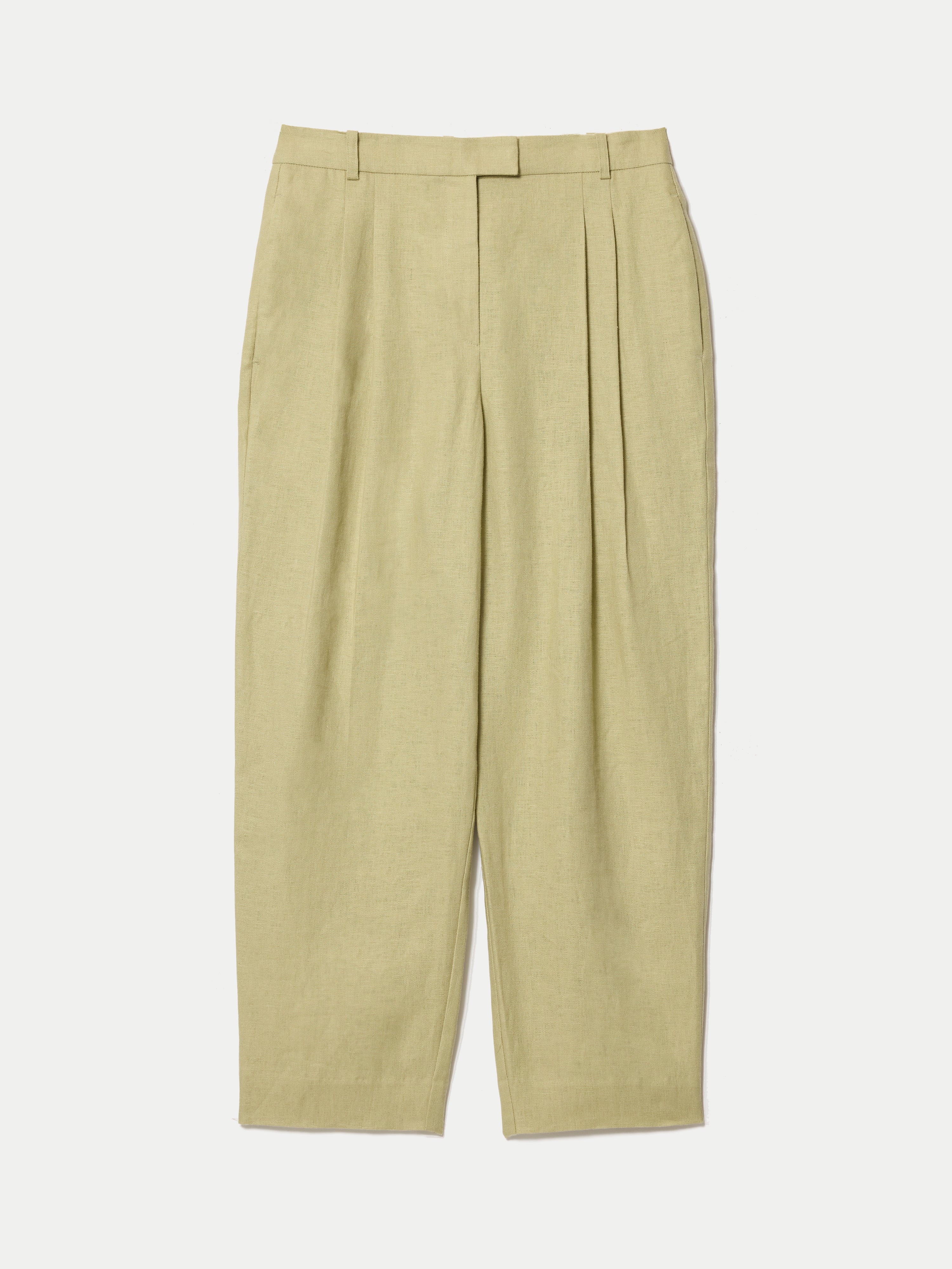 Linen Pleat Tapered Trouser | Green - Image 7