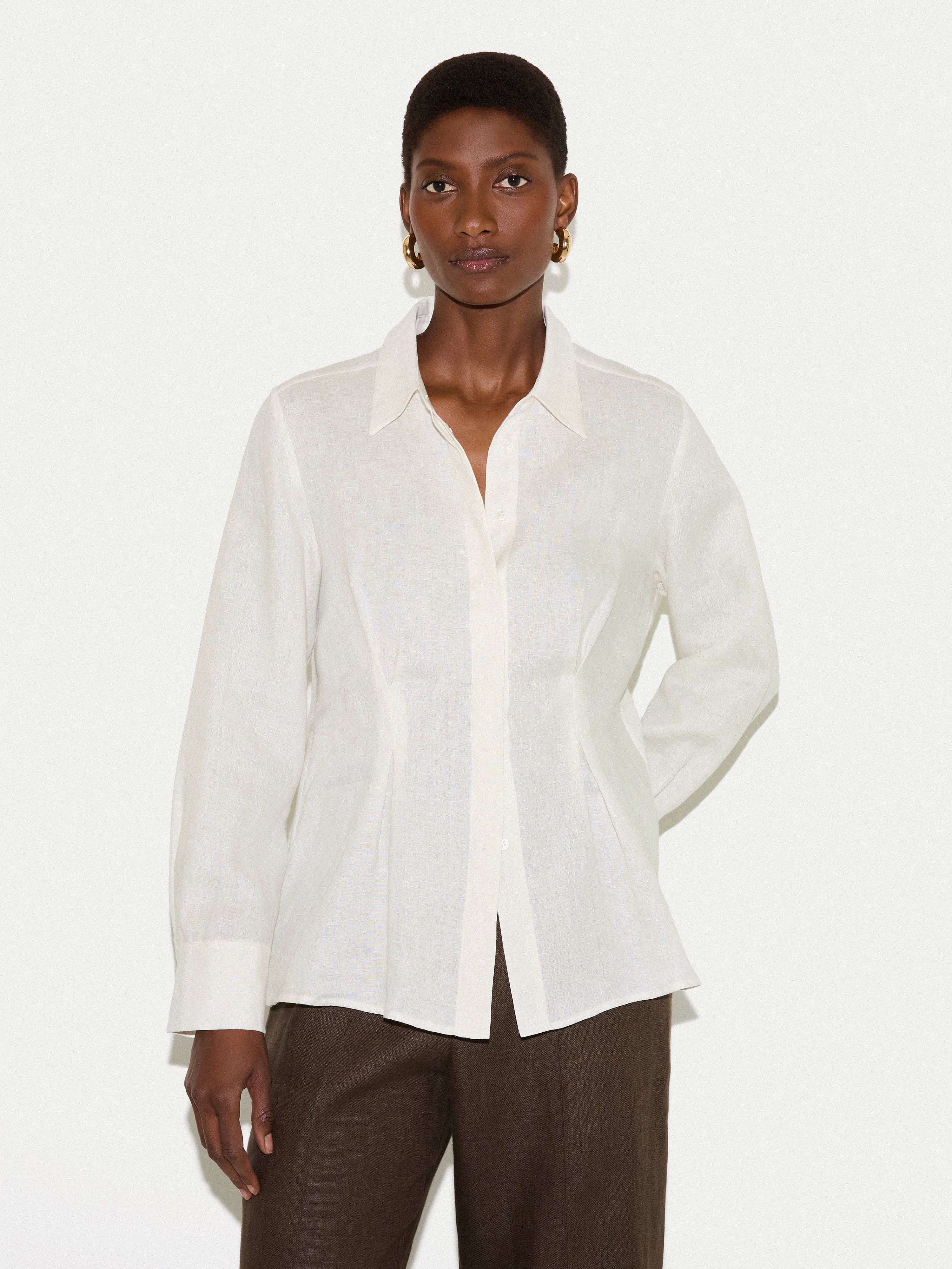 Linen Pleated Waist Shirt | White