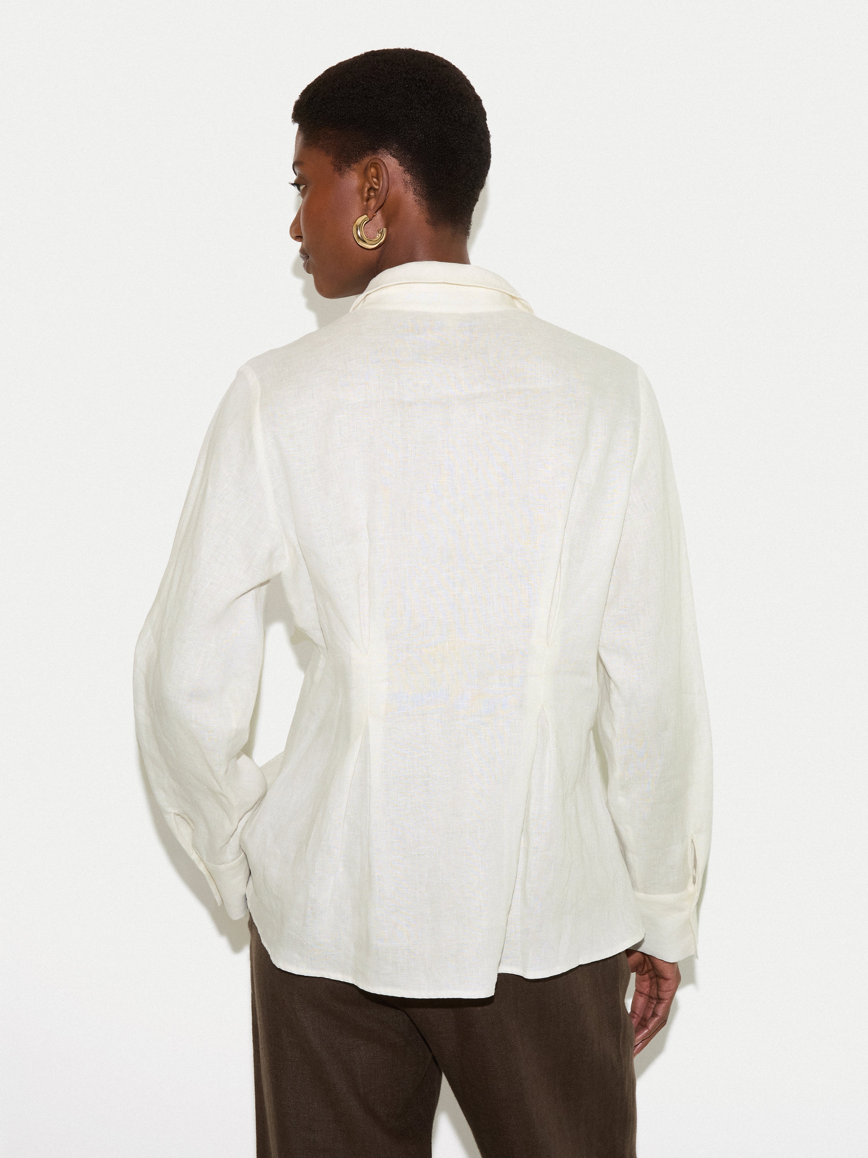Linen Pleated Waist Shirt | White - Image 5