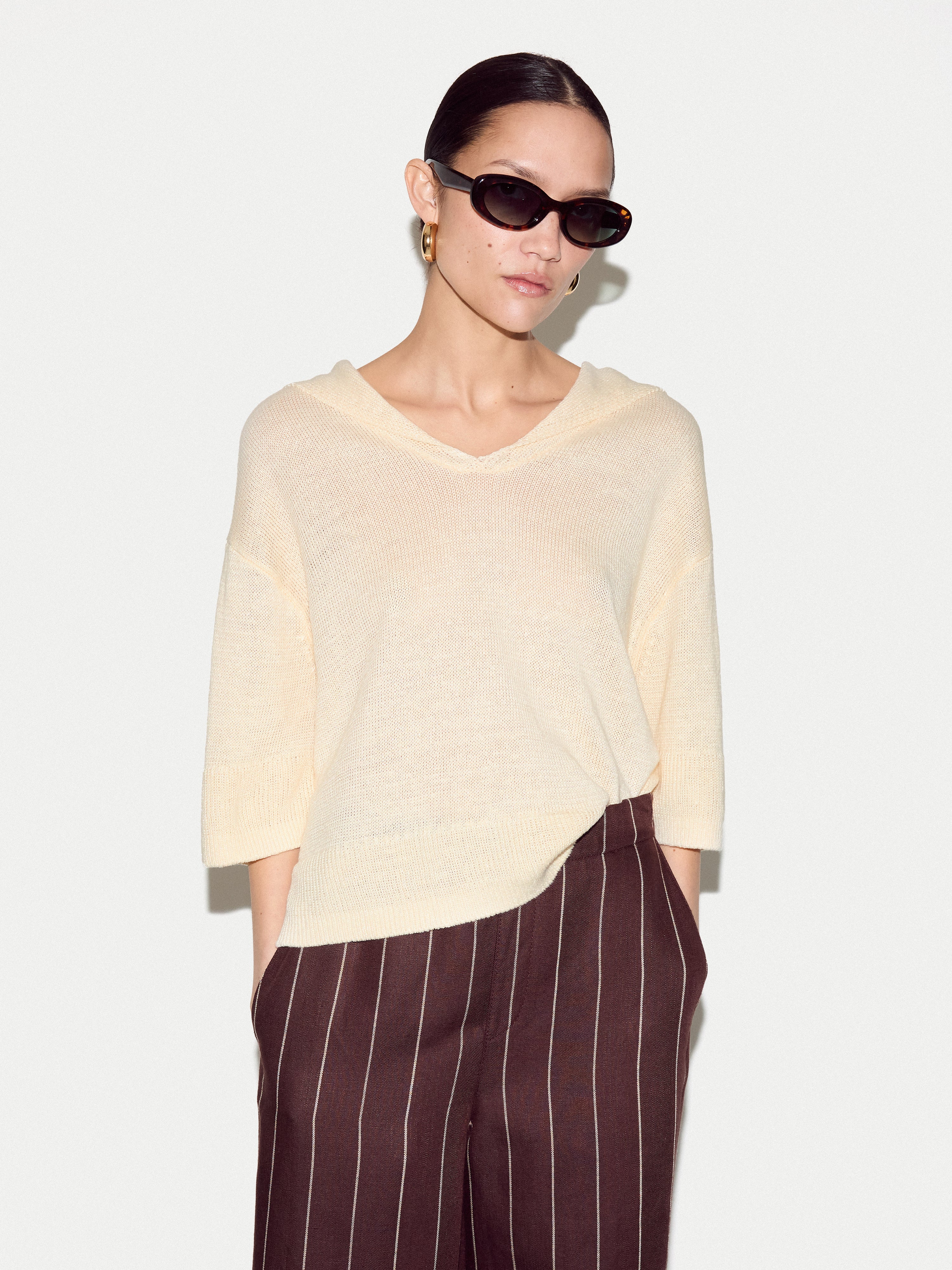 Linen Sailor Collar Jumper | Cream