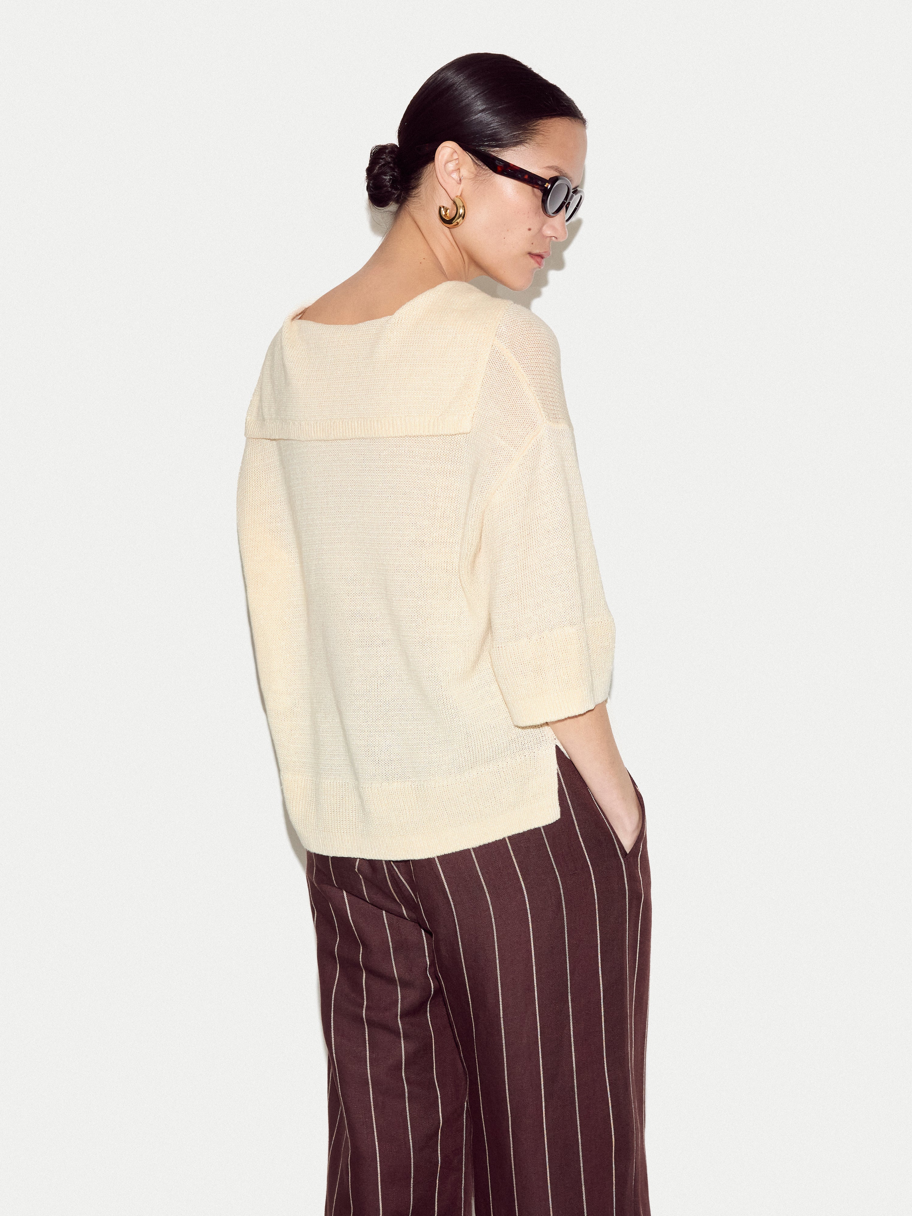Linen Sailor Collar Jumper | Cream - Image 5