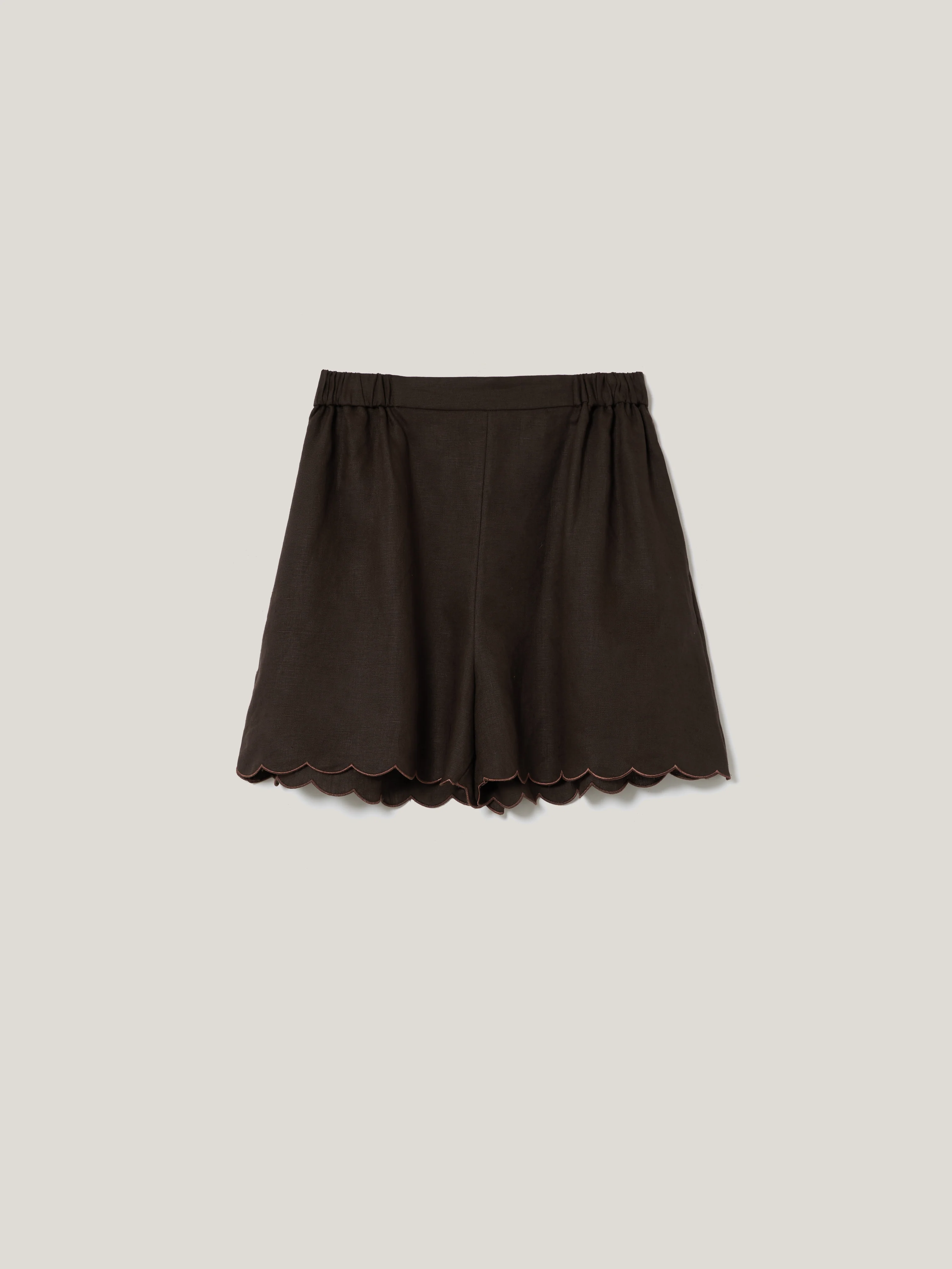 Linen Scallop Shorts | Brown - Image 6