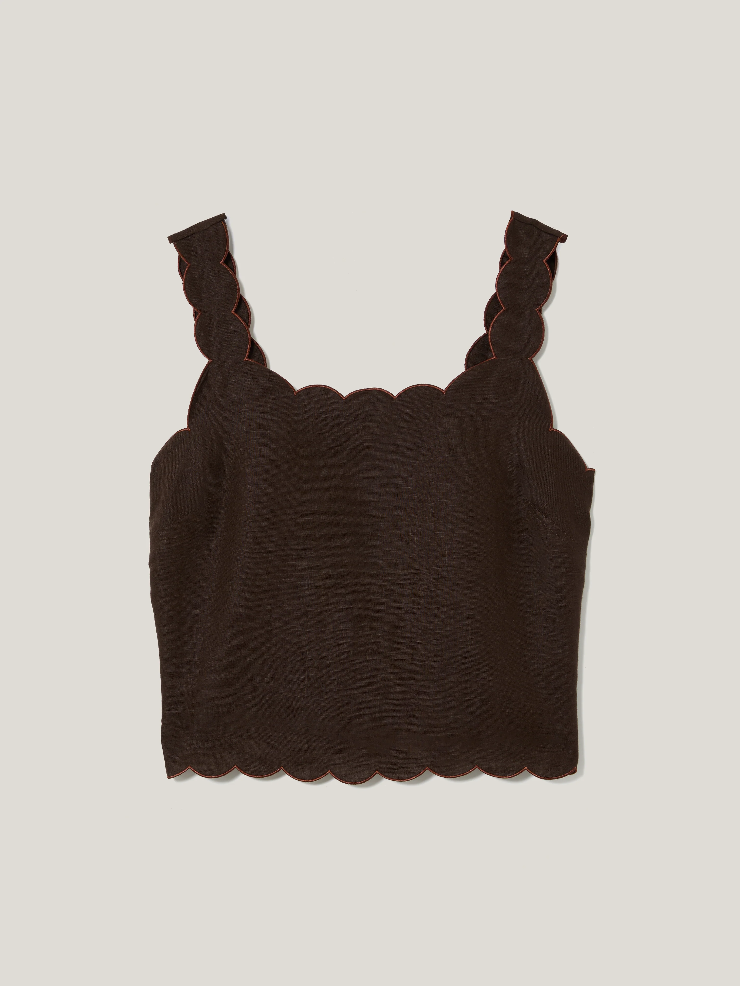 Linen Scallop Top | Brown - Image 5