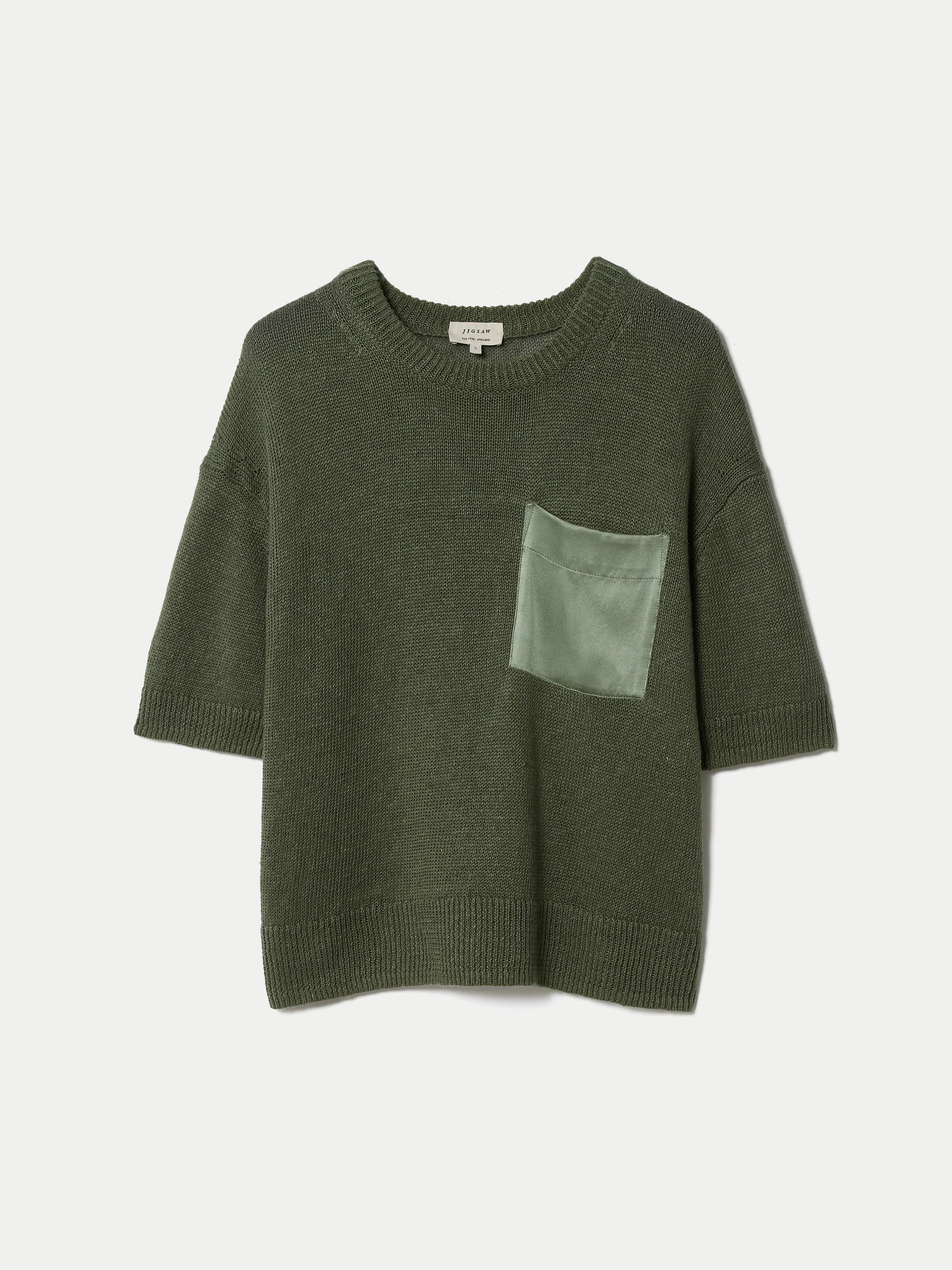 Linen Silk Pocket T-shirt | Green - Image 5