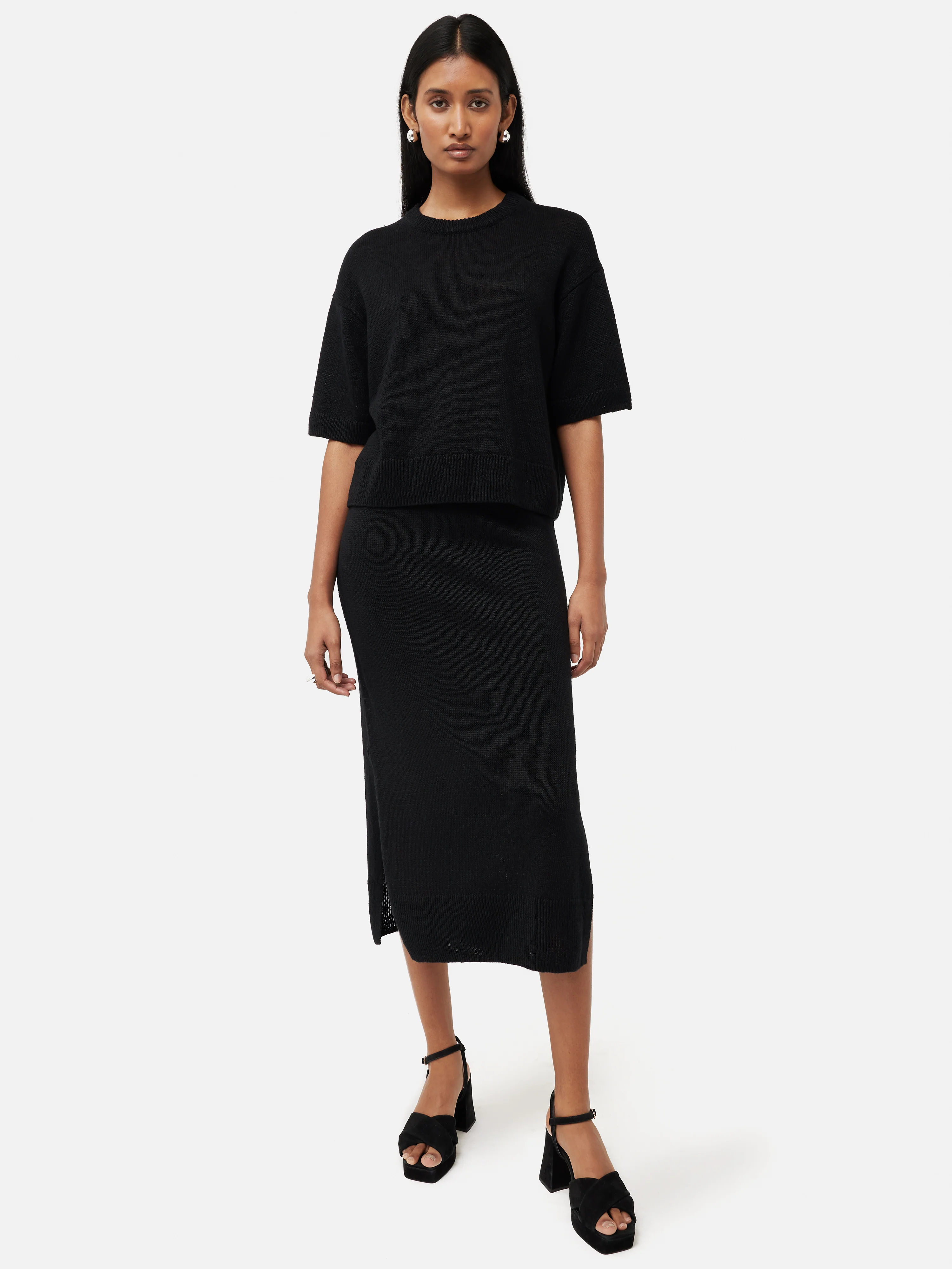 Linen Slub Knitted Skirt | Black - Image 3