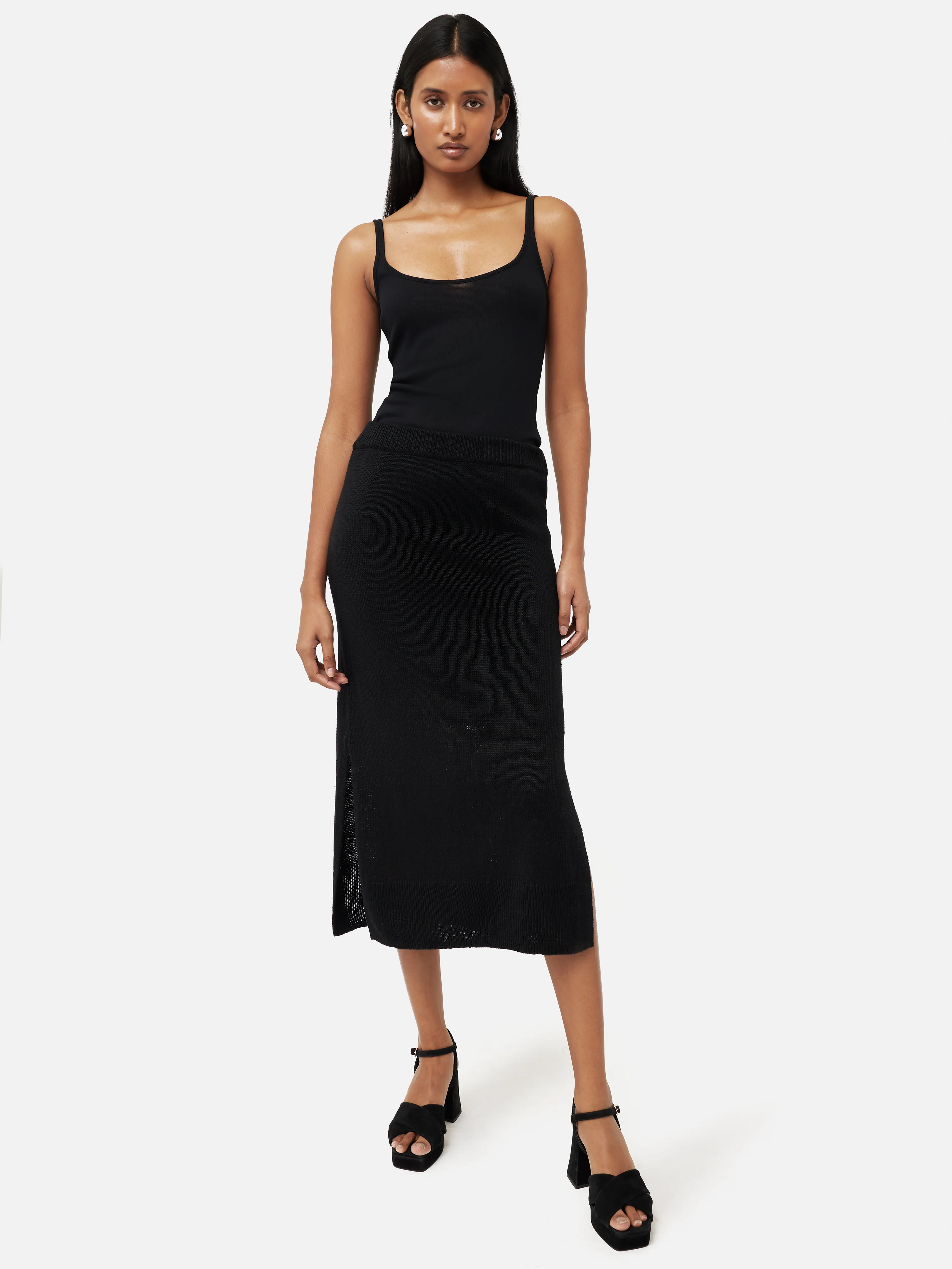Linen Slub Knitted Skirt | Black - Image 4