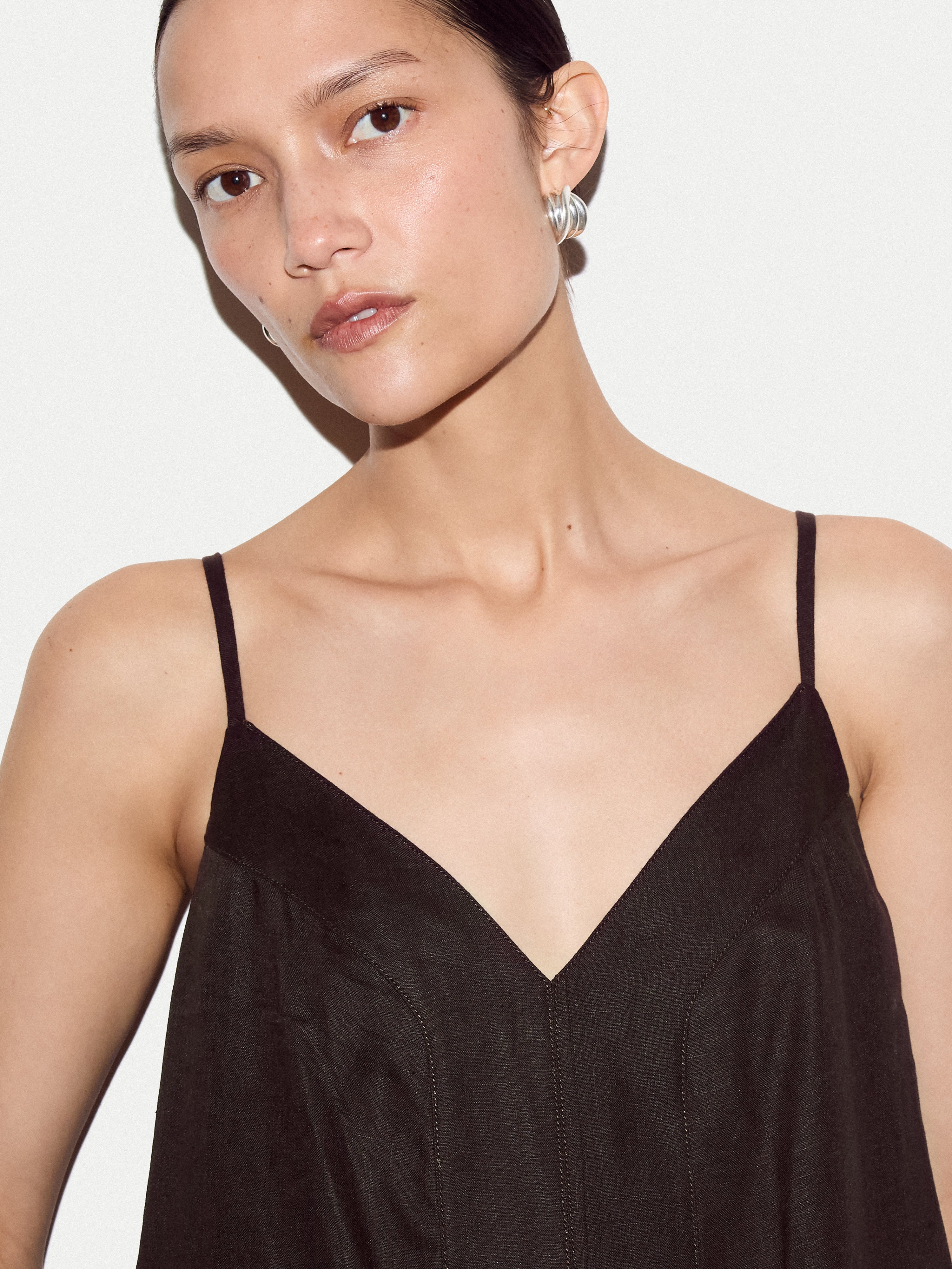 Linen Strappy Sundress | Brown - Image 3