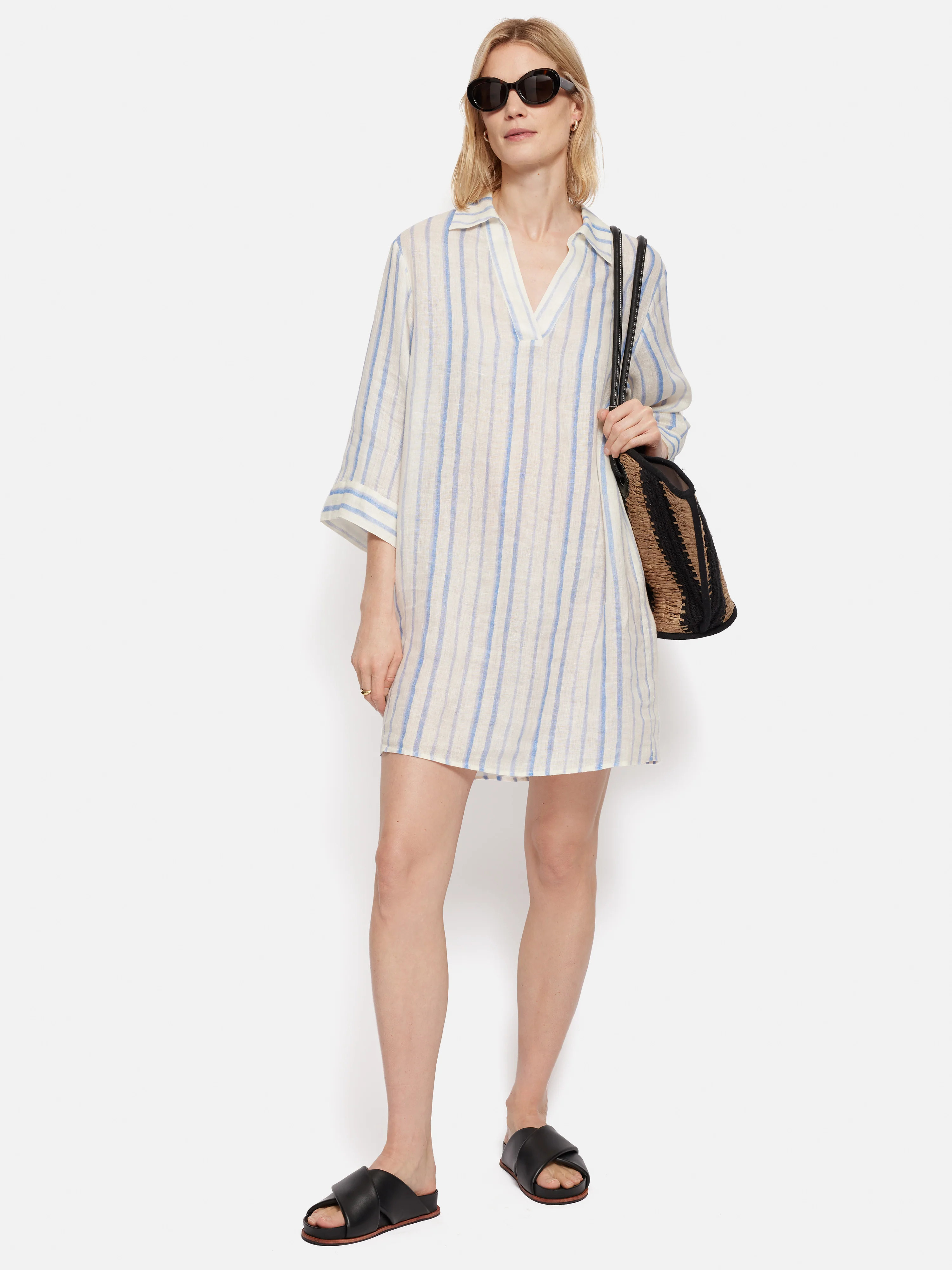 French Linen Stripe Tunic Dress | Blue - Image 4