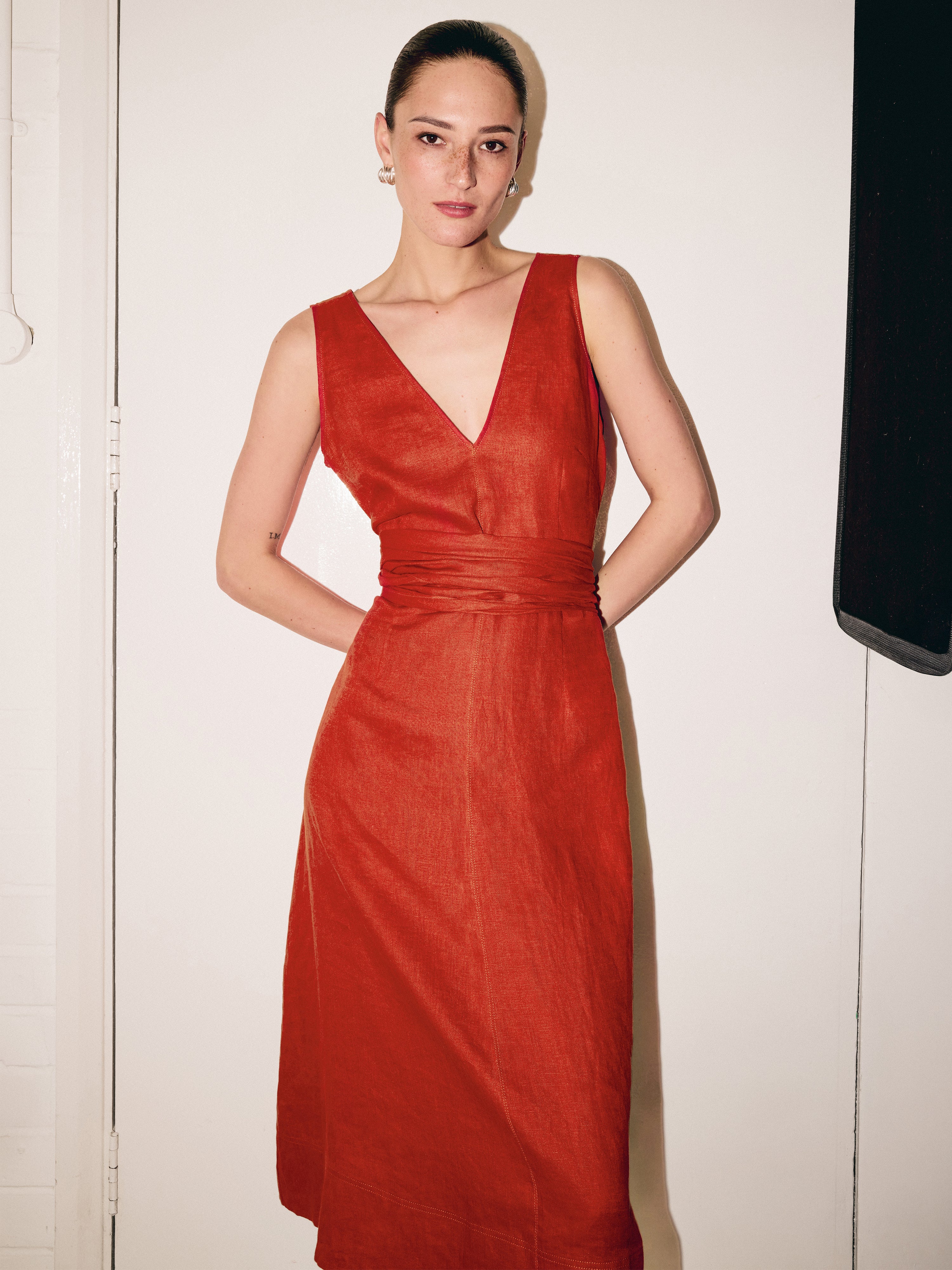 Linen Tie Dress | Orange