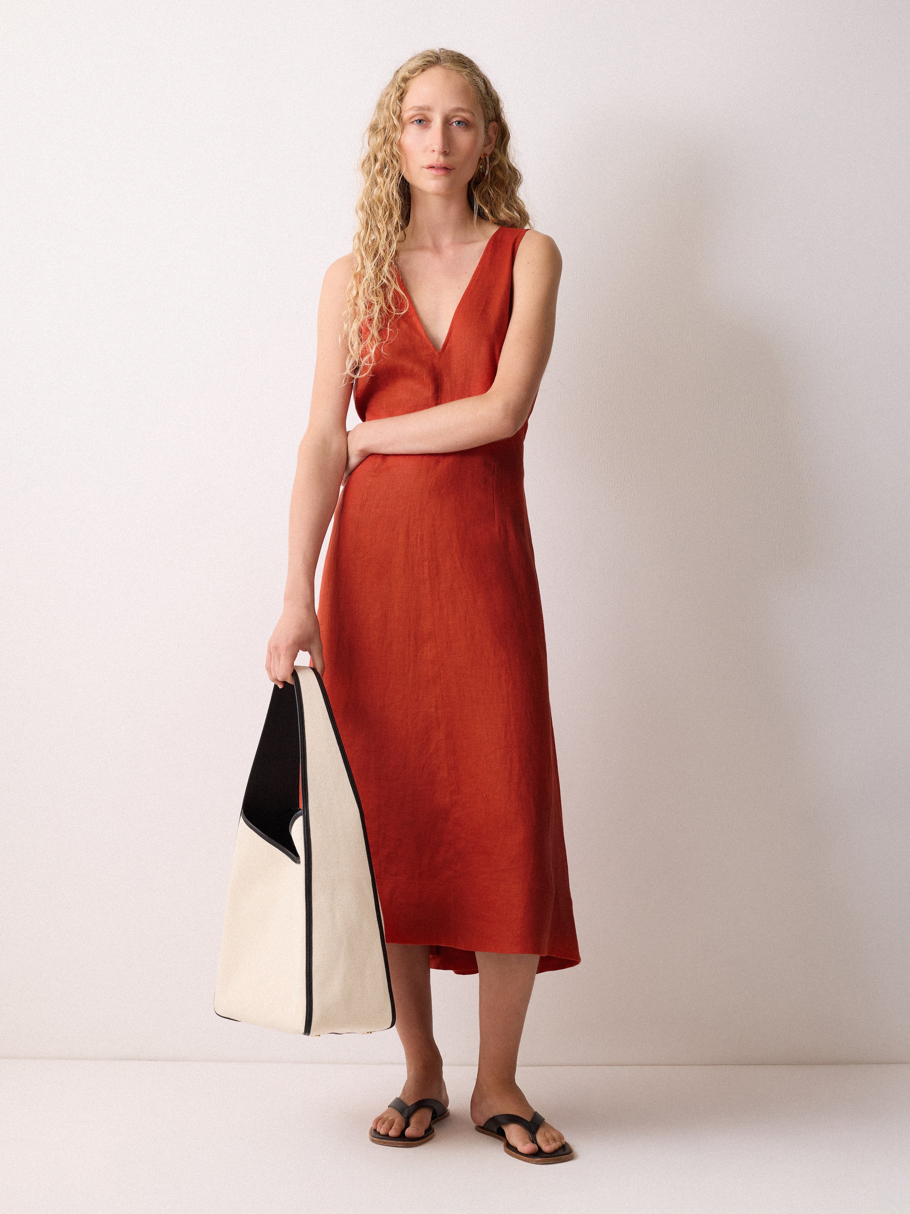 Linen Tie Dress | Orange - Image 2