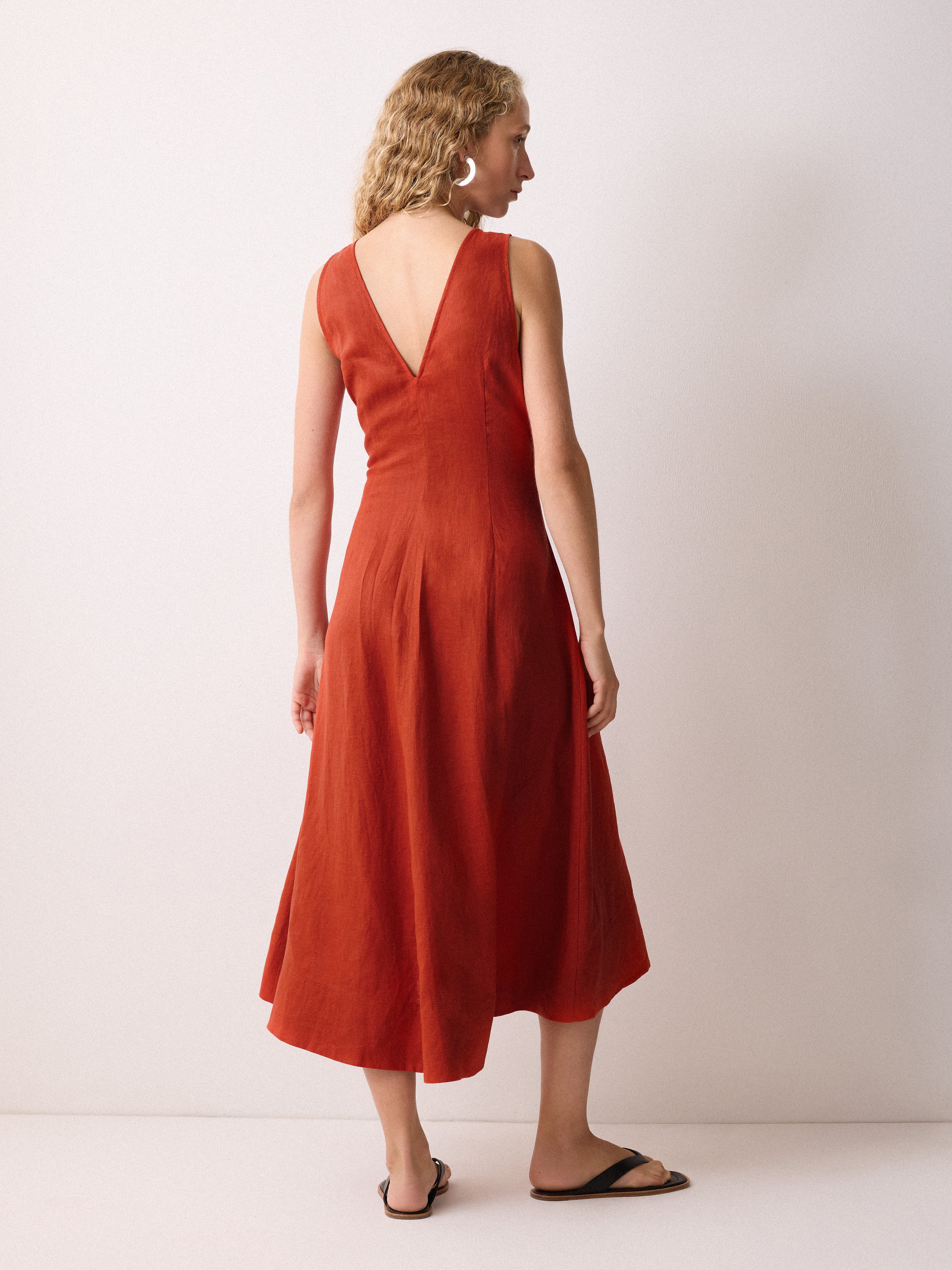 Linen Tie Dress | Orange - Image 5