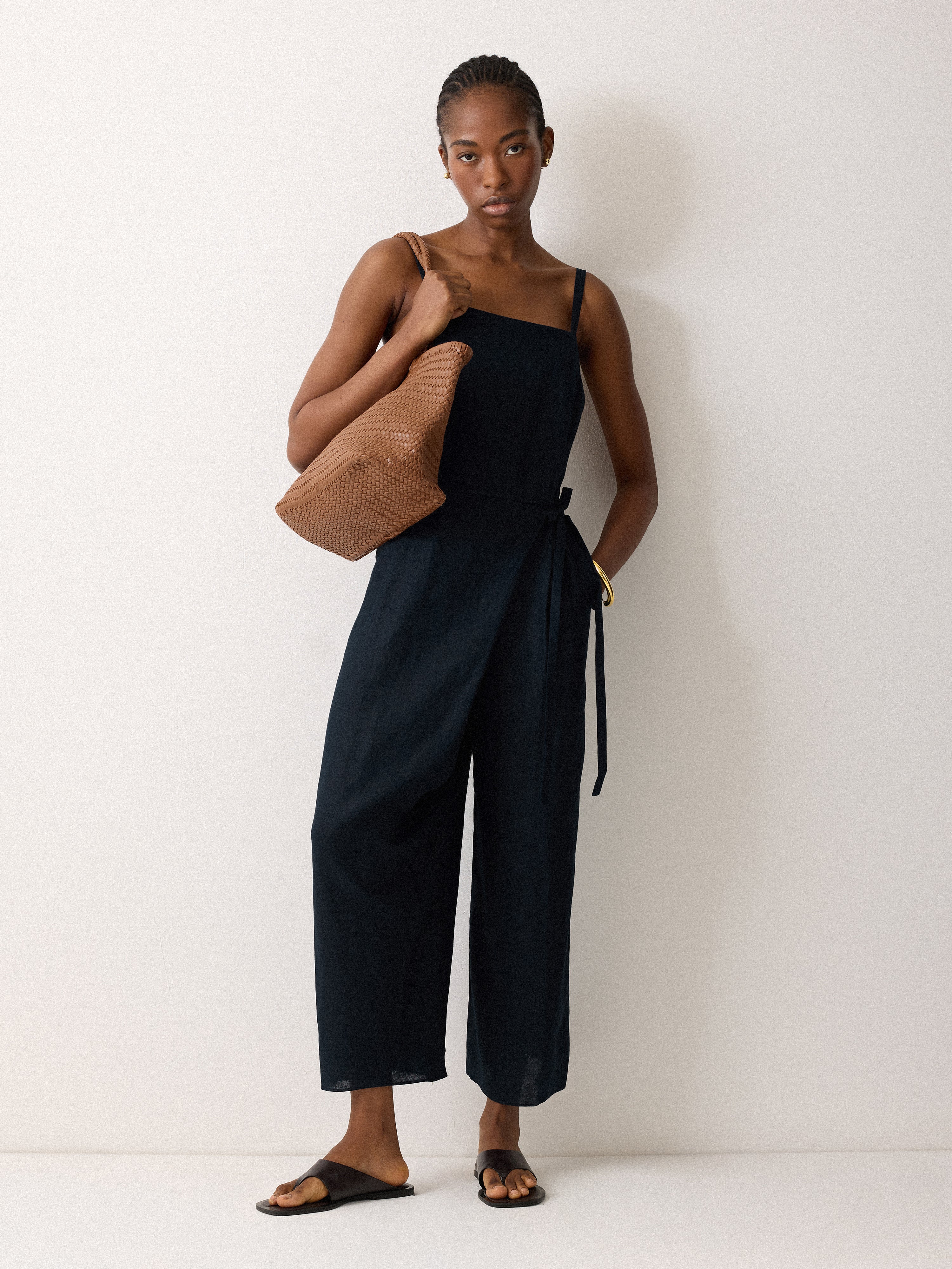 Linen Tie Front Jumpsuit | Navy - Image 2