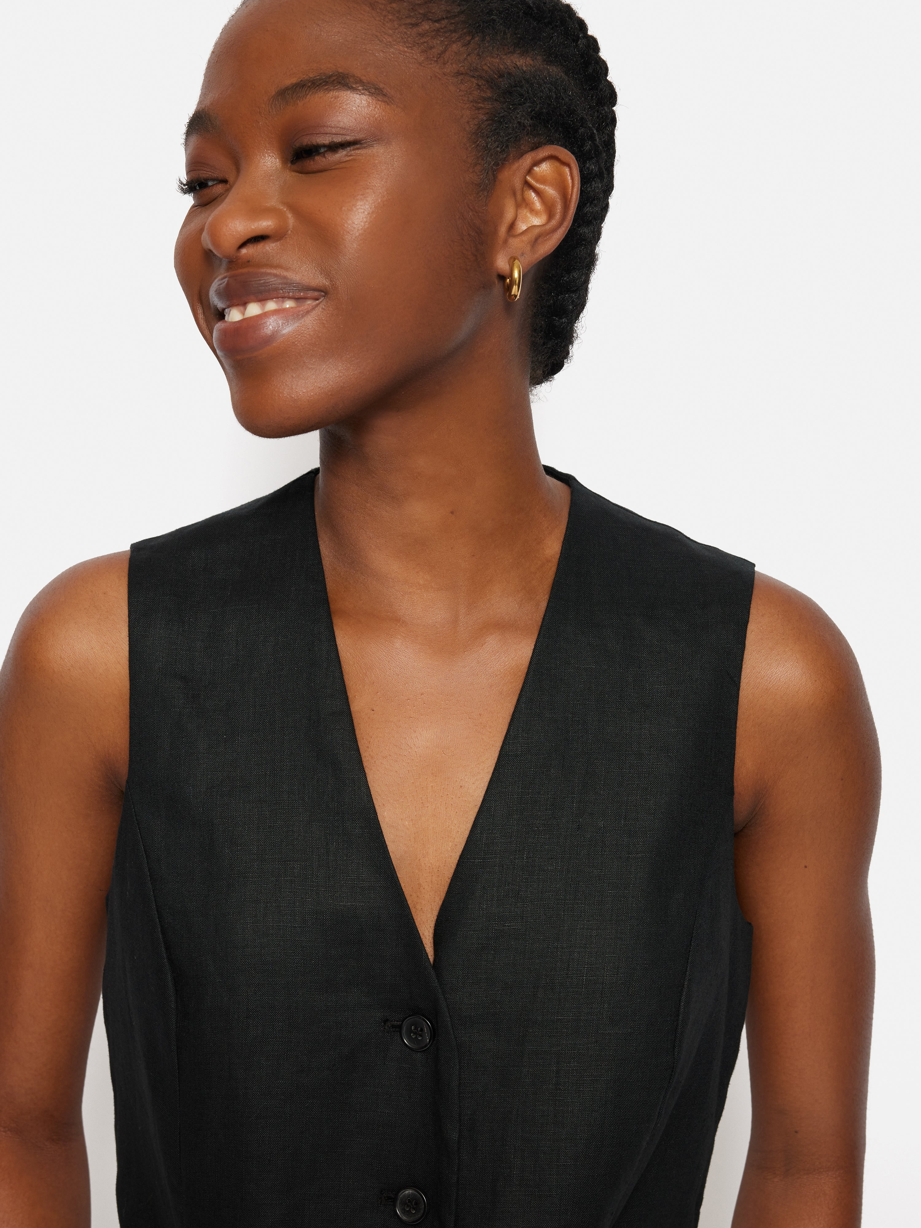 Linen Tie Front Waistcoat | Black - Image 2