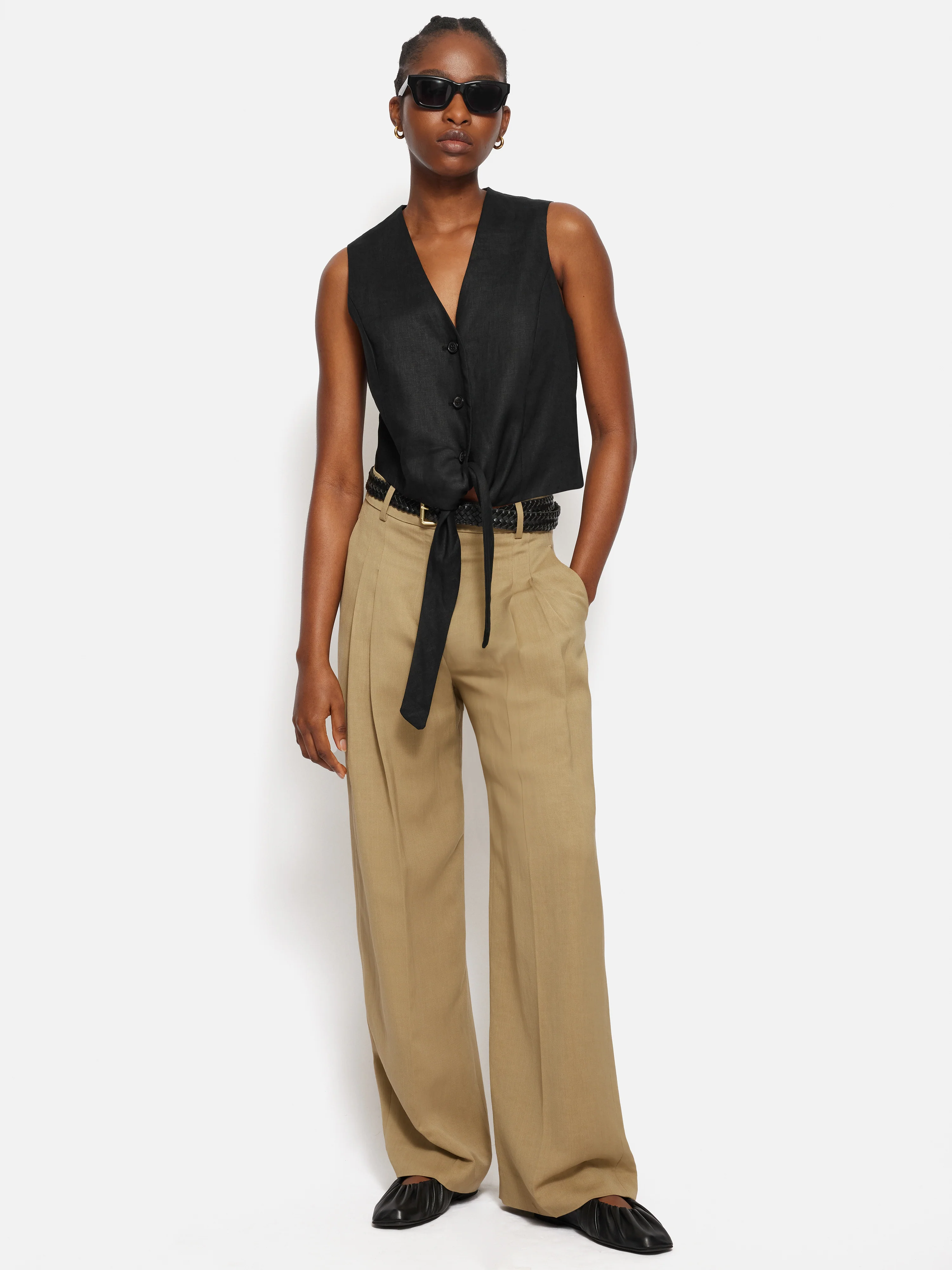 Linen Tie Front Waistcoat | Black - Image 3